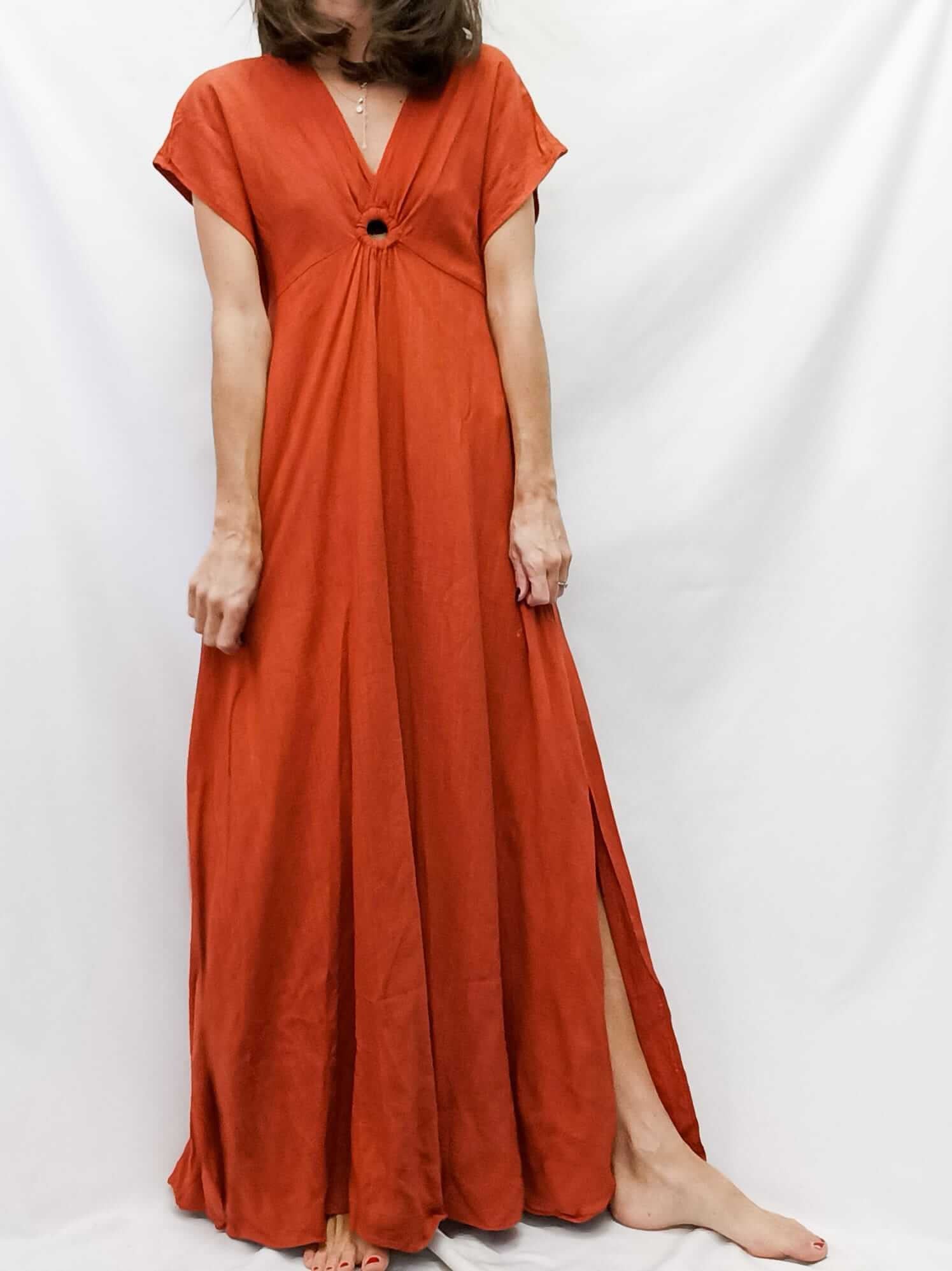 FORMULA JOVEN. Vestido largo teja T.36