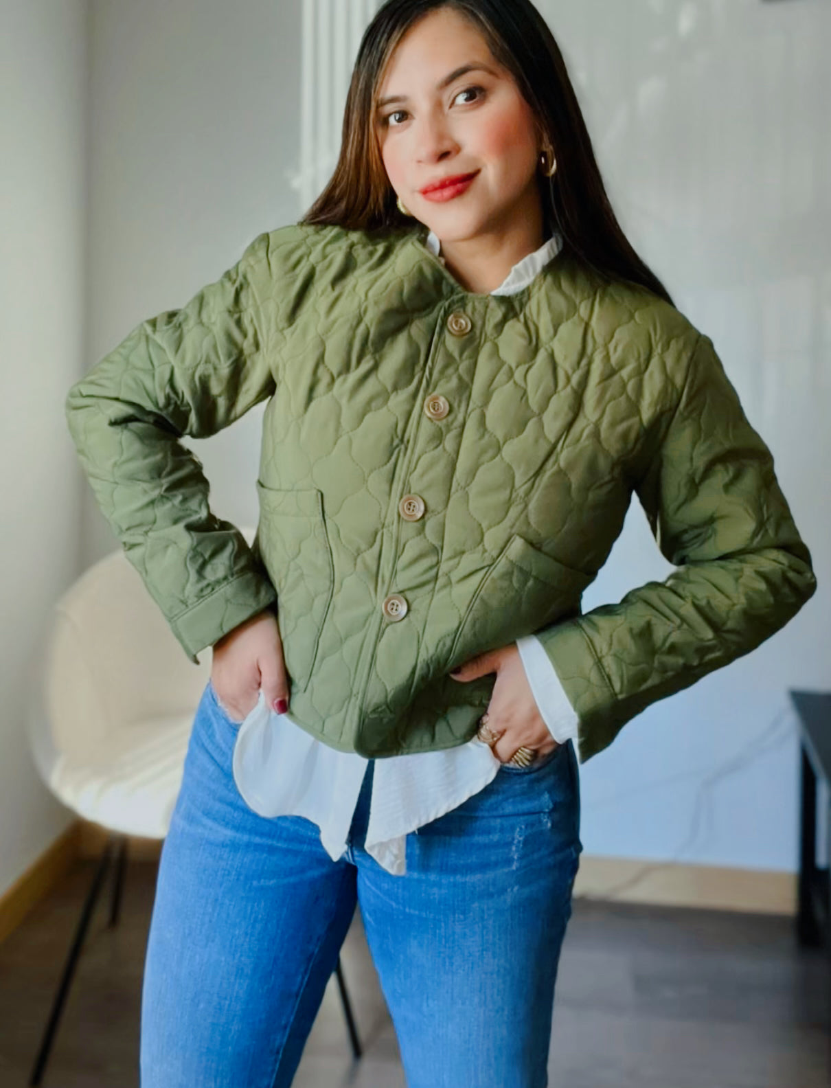 Chaqueta verde acolchada