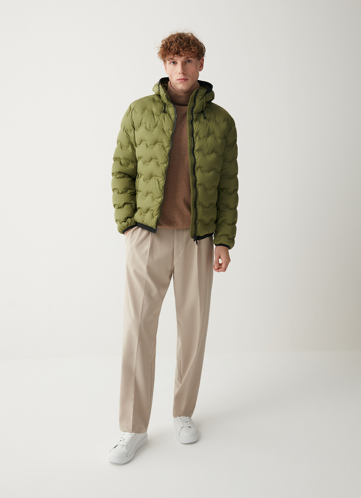 Quilted-effect down jacket with hood