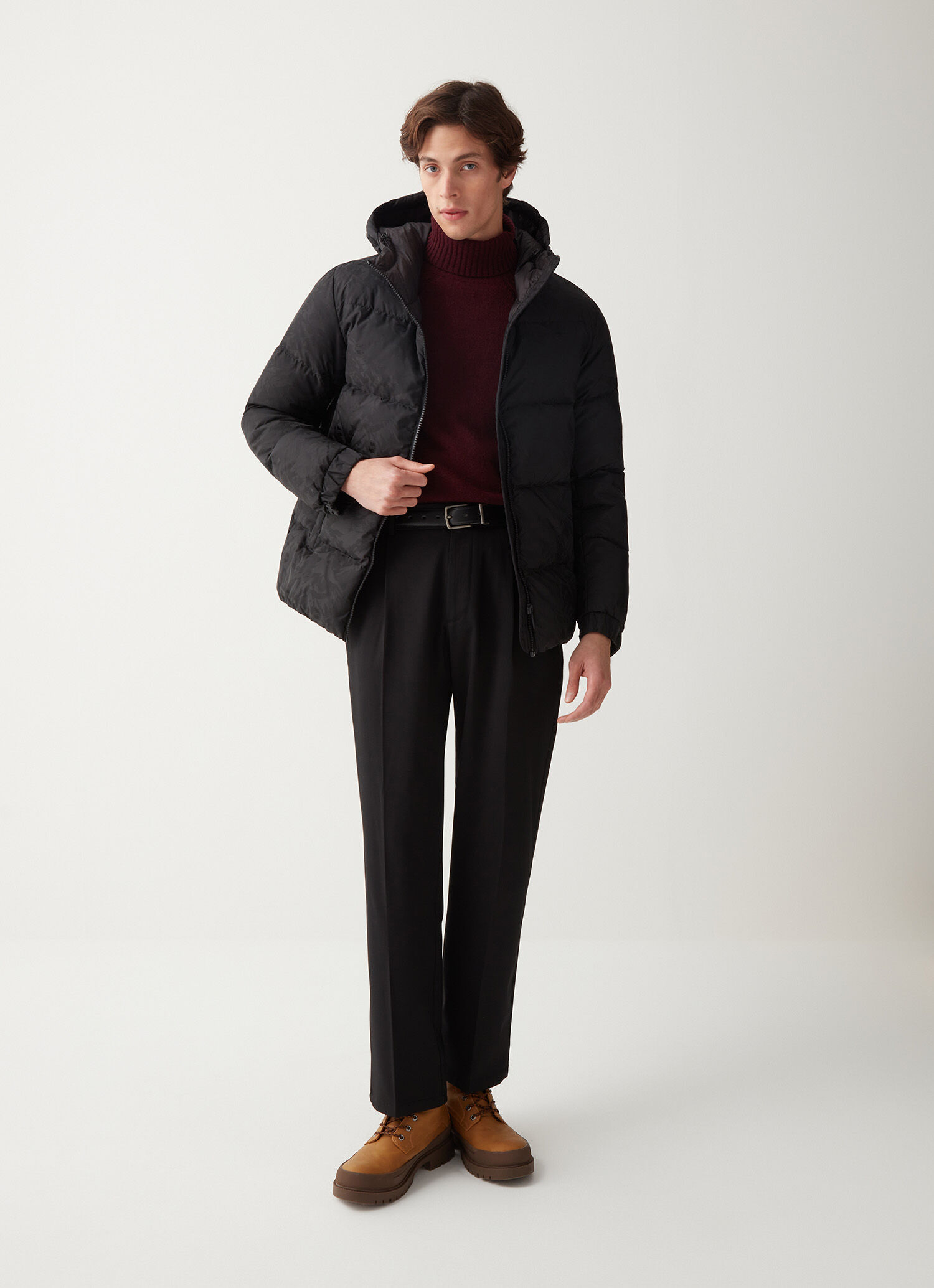 Plumífero de jacquard extragrande con capucha