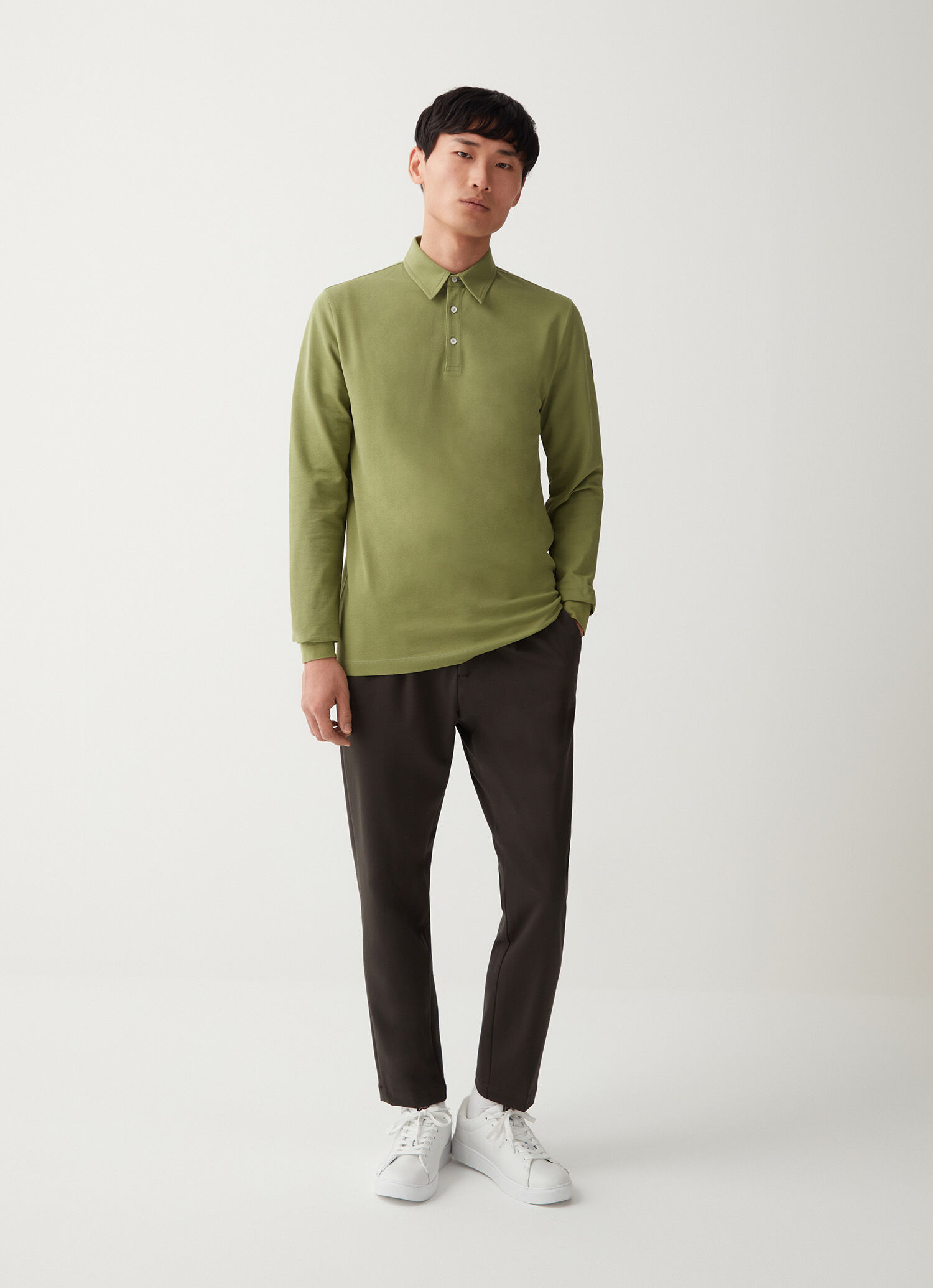 Polo de manga larga de algodón piqué elástico