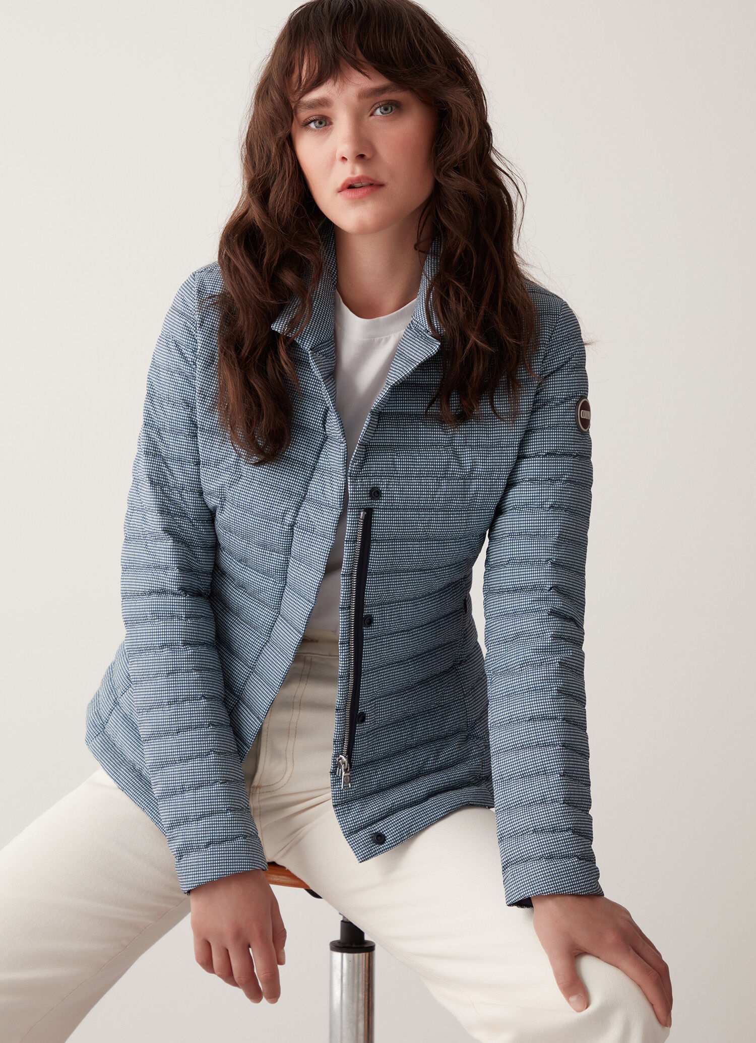 Vichy-print blazer with lapel collar