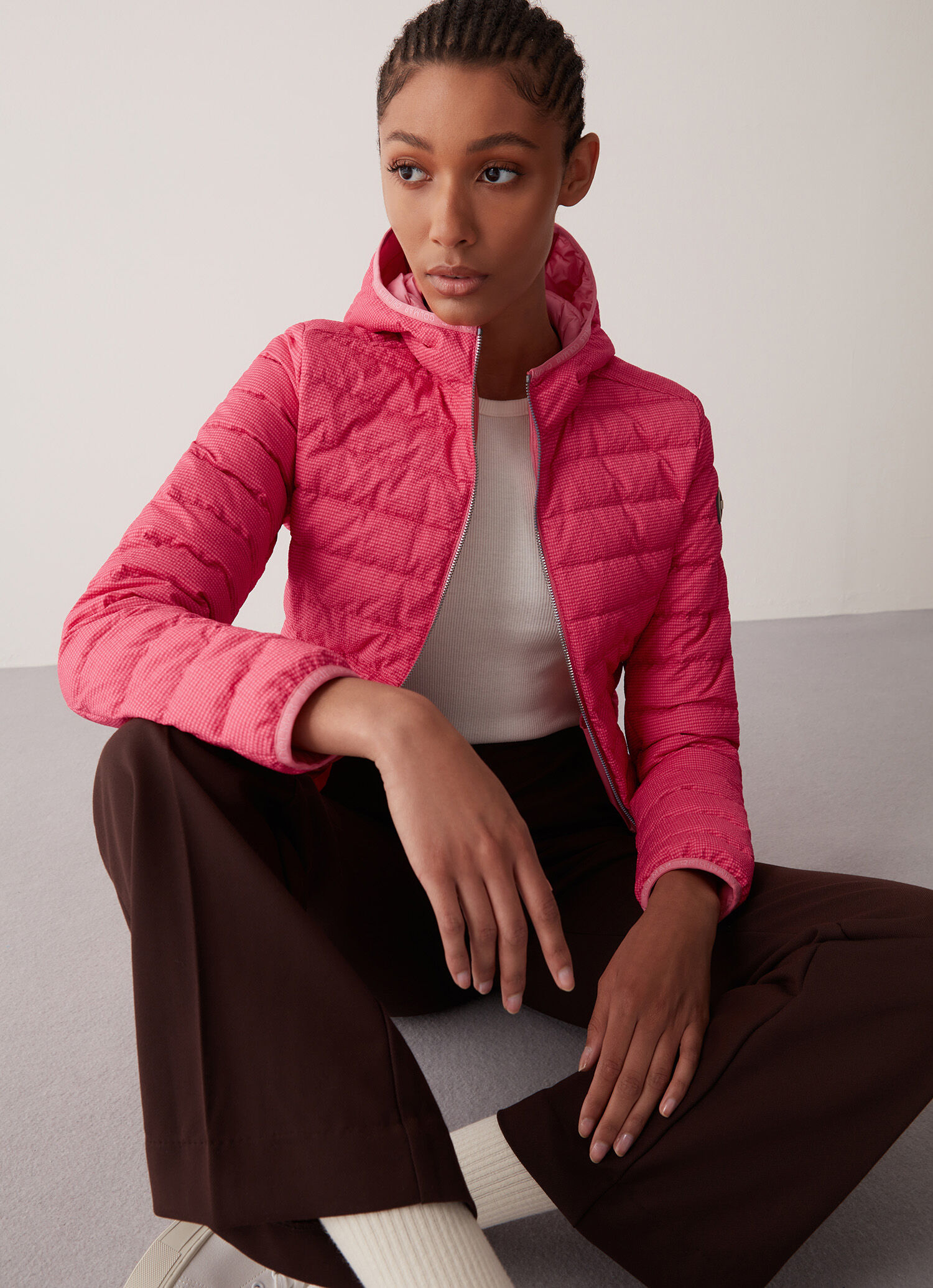 Chaqueta con capucha con estampado vichy