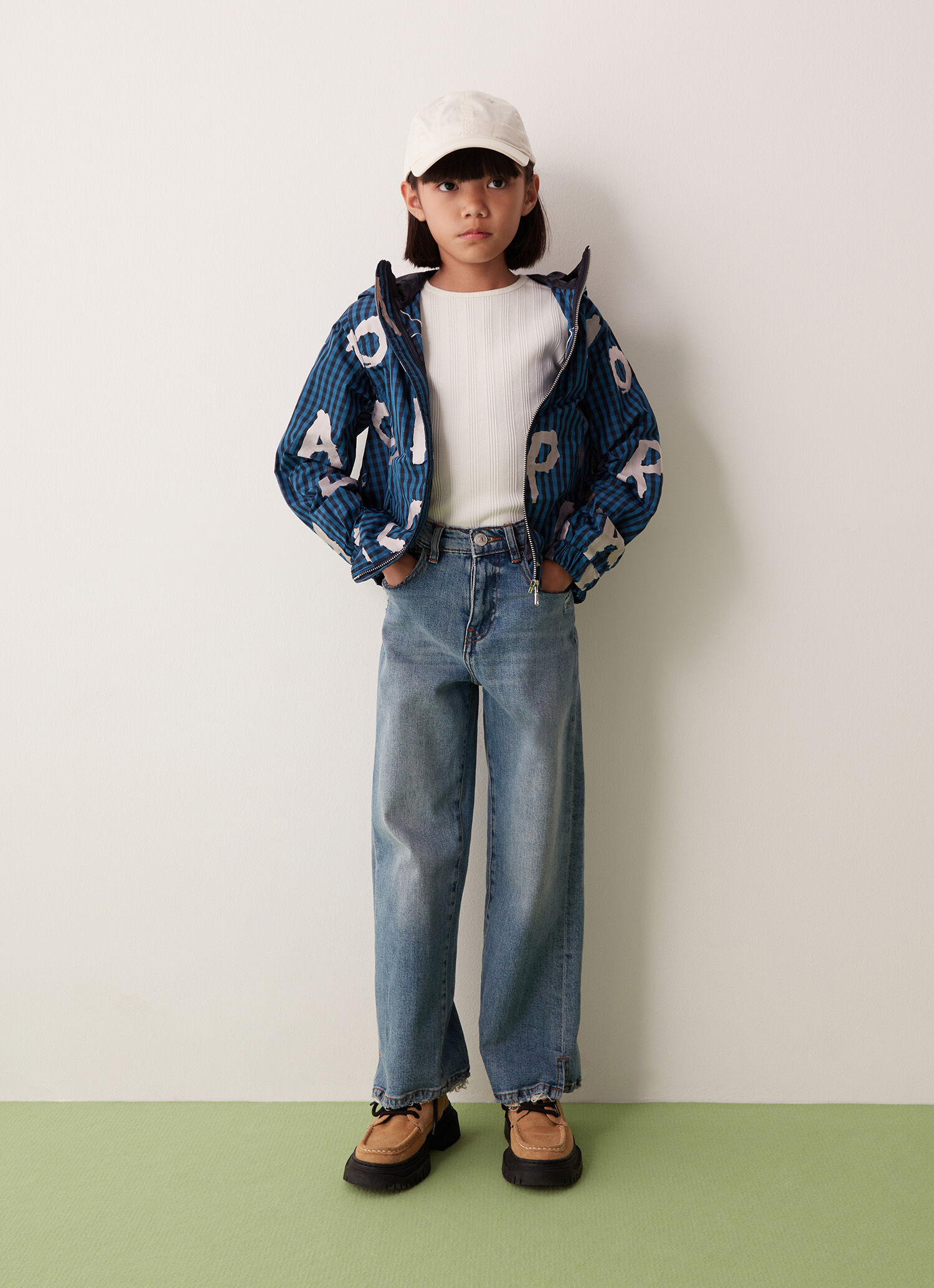 Chaqueta sin forro con motivo vichy y estampado