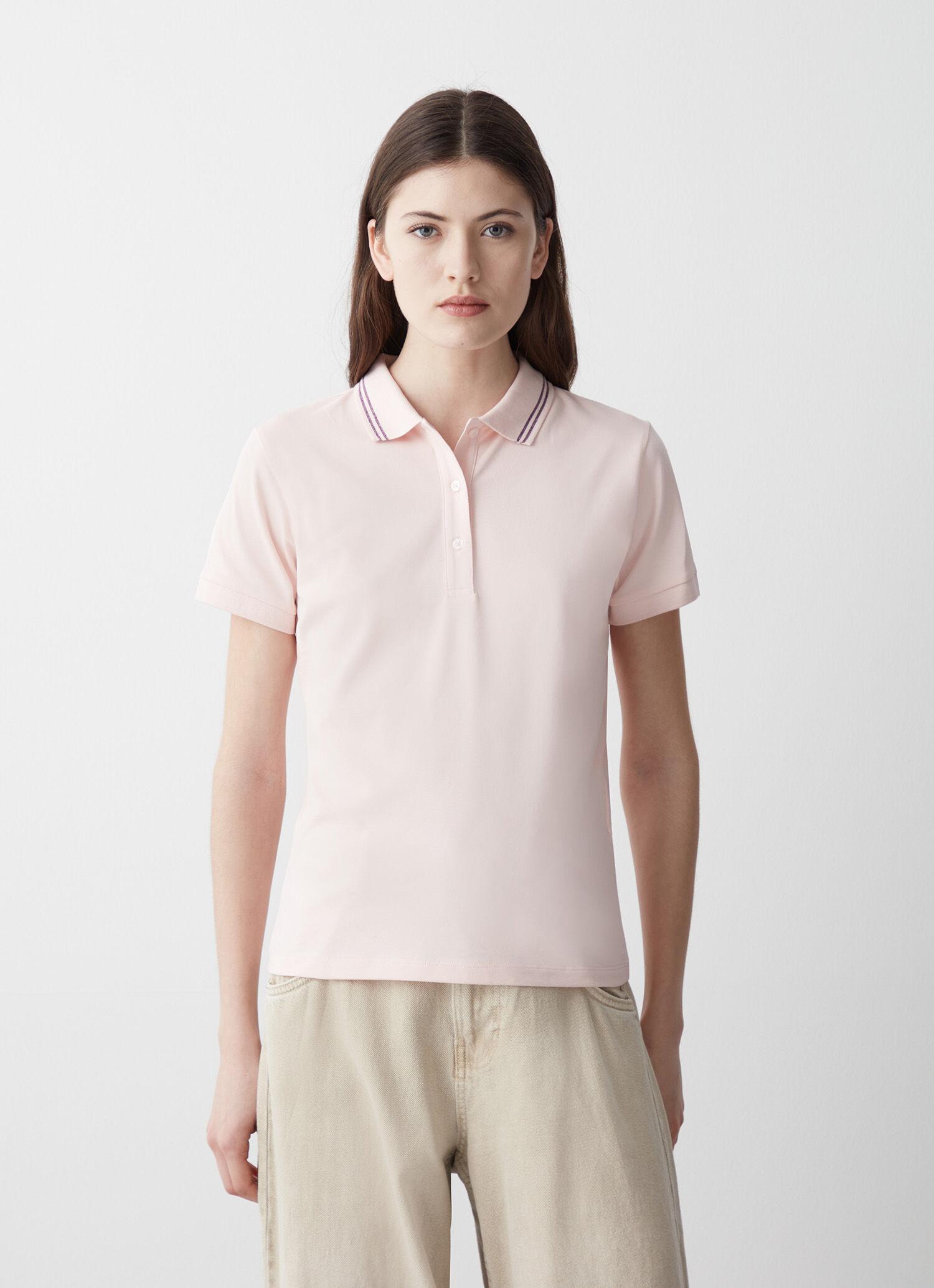 Stretch piqué fabric polo shirt with glitter logo