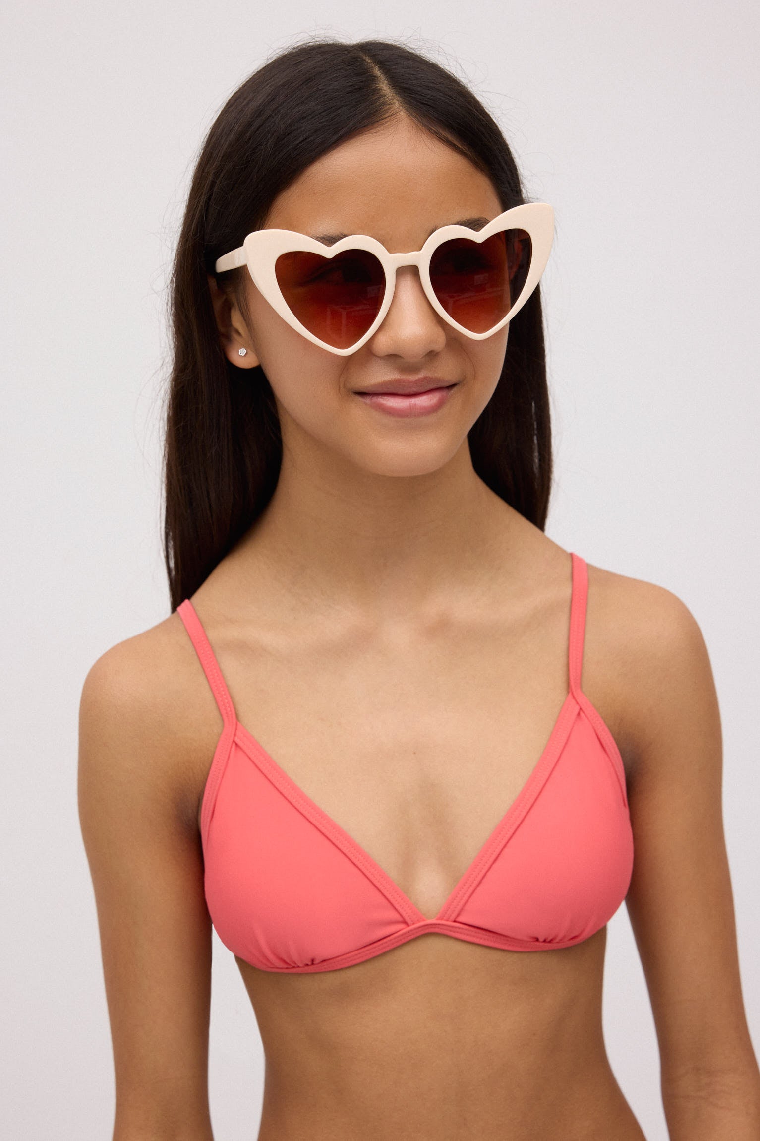 Top bikini juvenil triángulo liso tirantes regulables coral