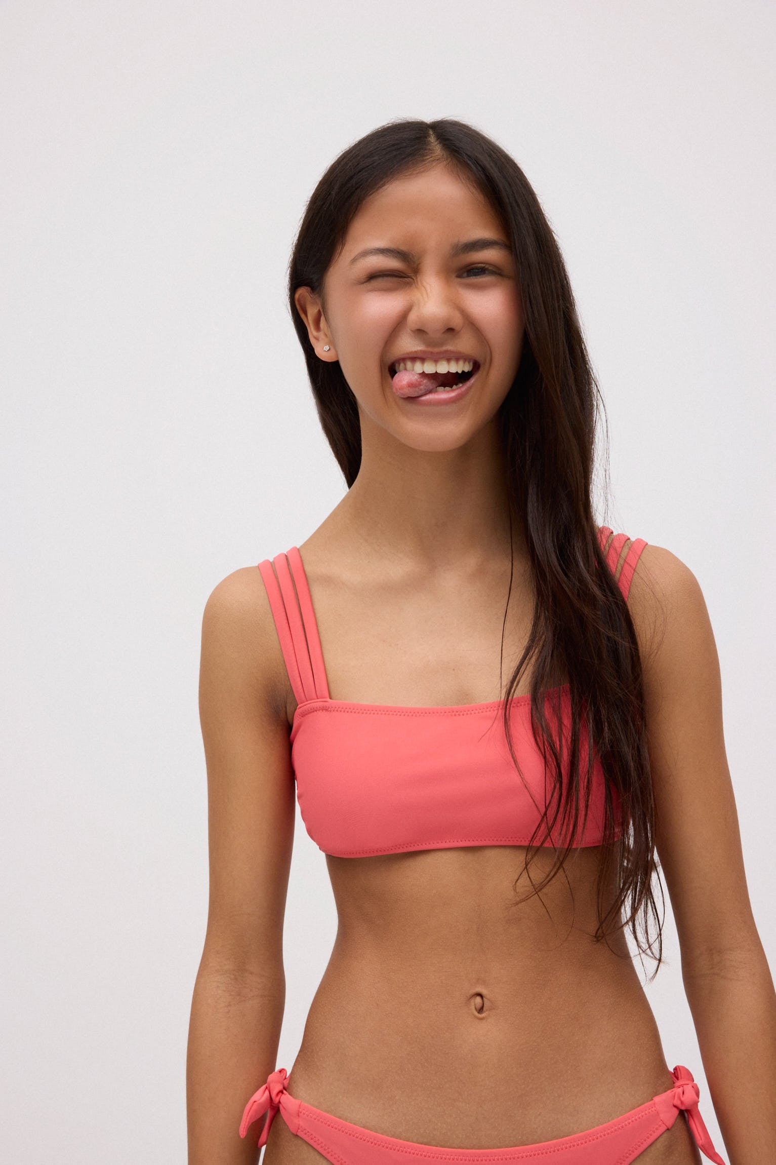Top bikini juvenil bandeau liso verde coral