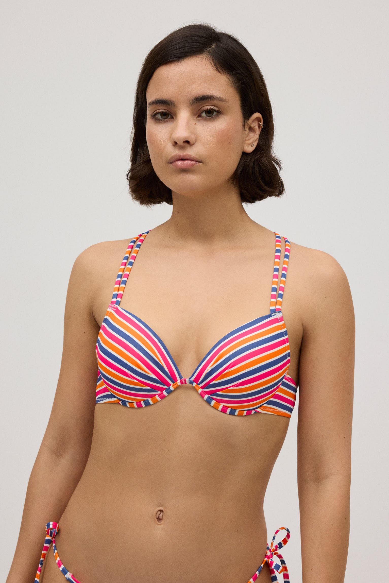 Top bikini push-up rayas tirantes multiposición copa B