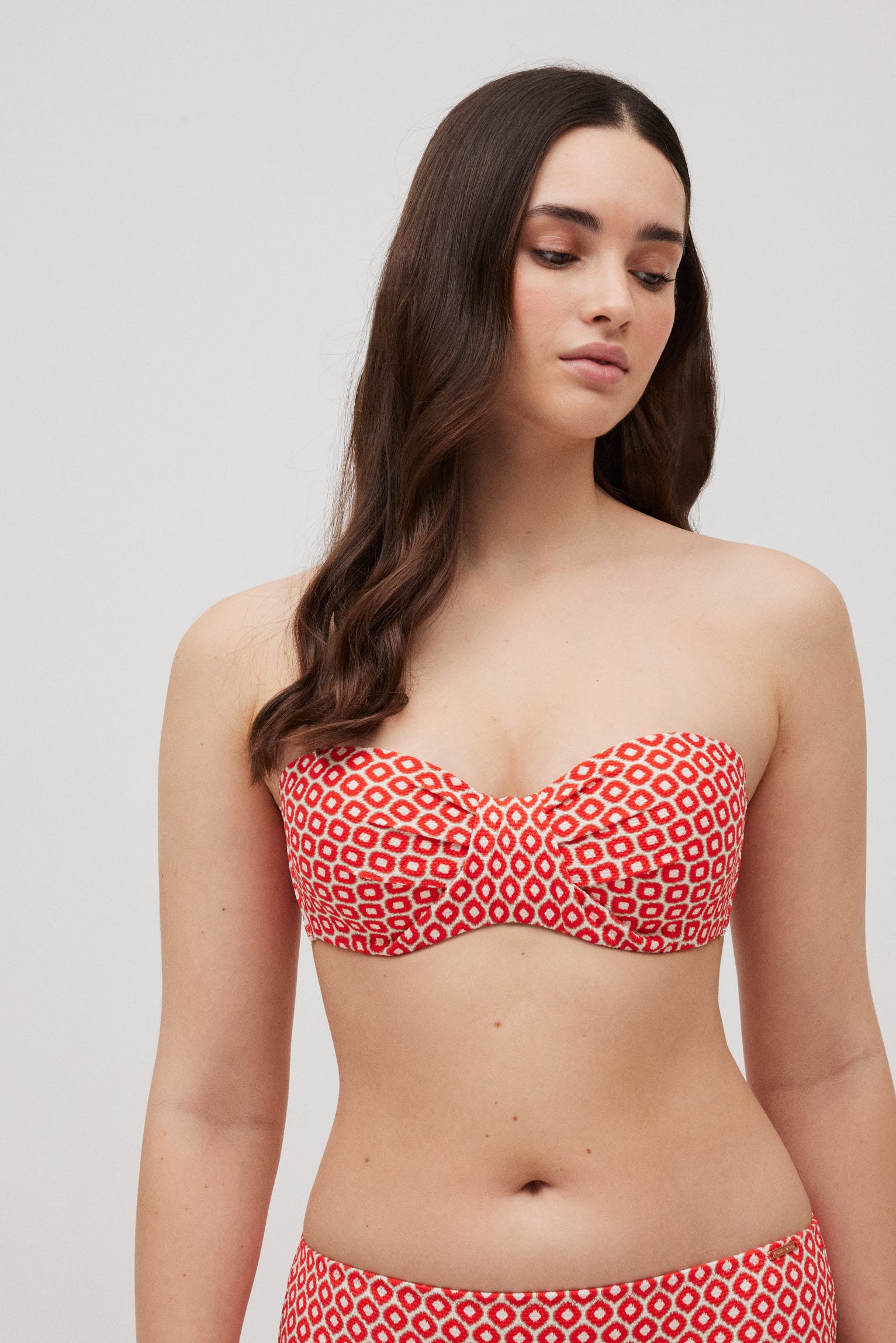Top bikini bandeau estampado piqué copa C