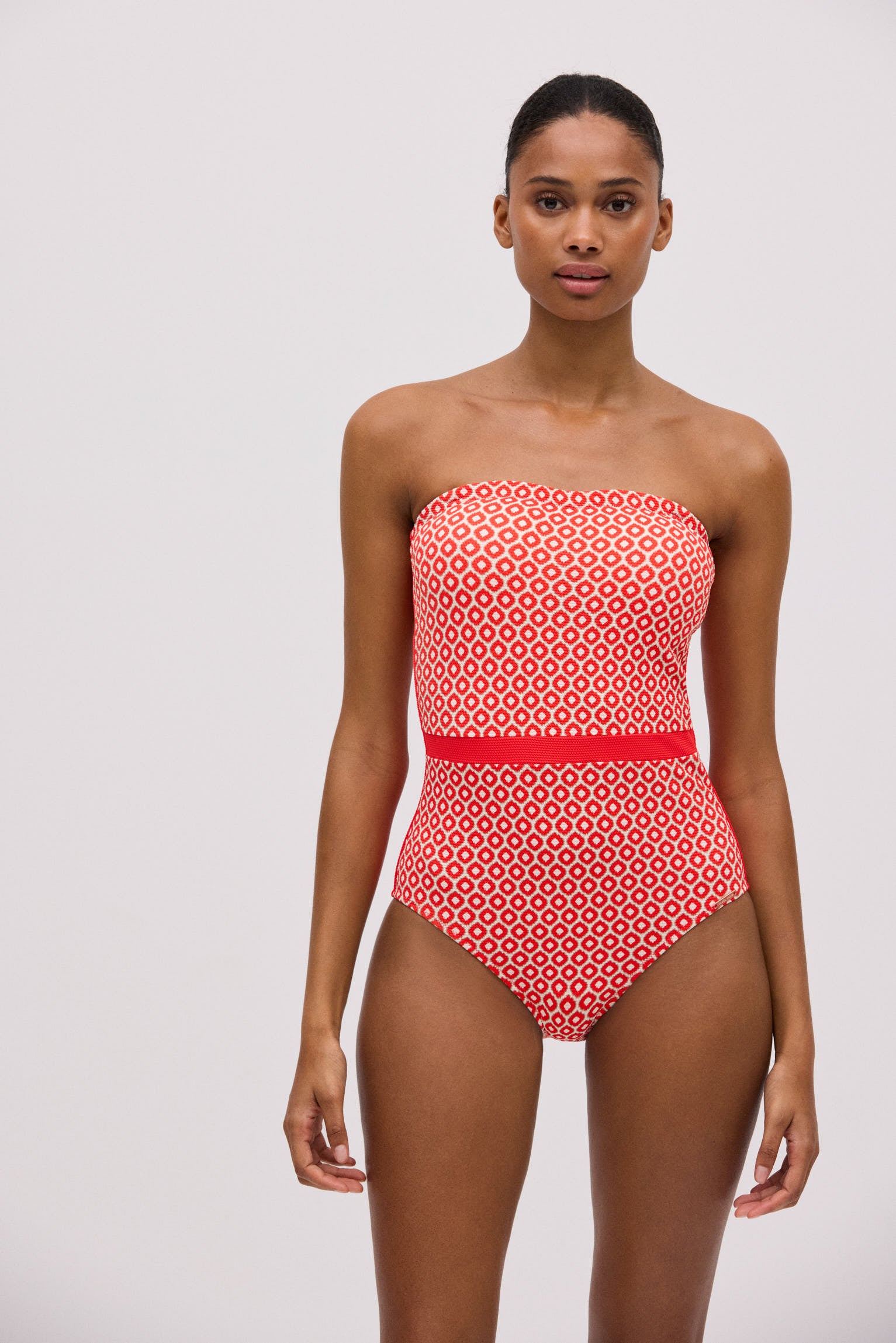 Bañador bandeau estampado piqué