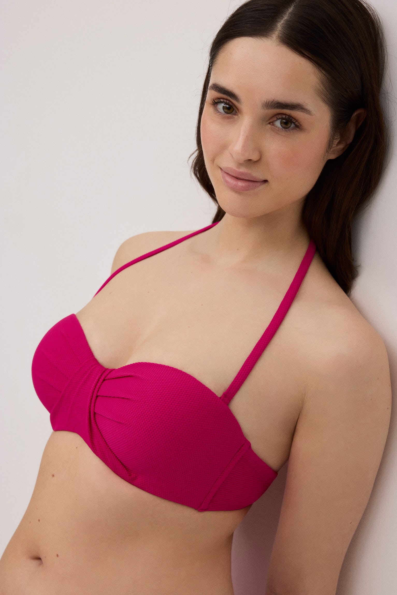 Top bikini bandeau piqué fucsia copas C y D