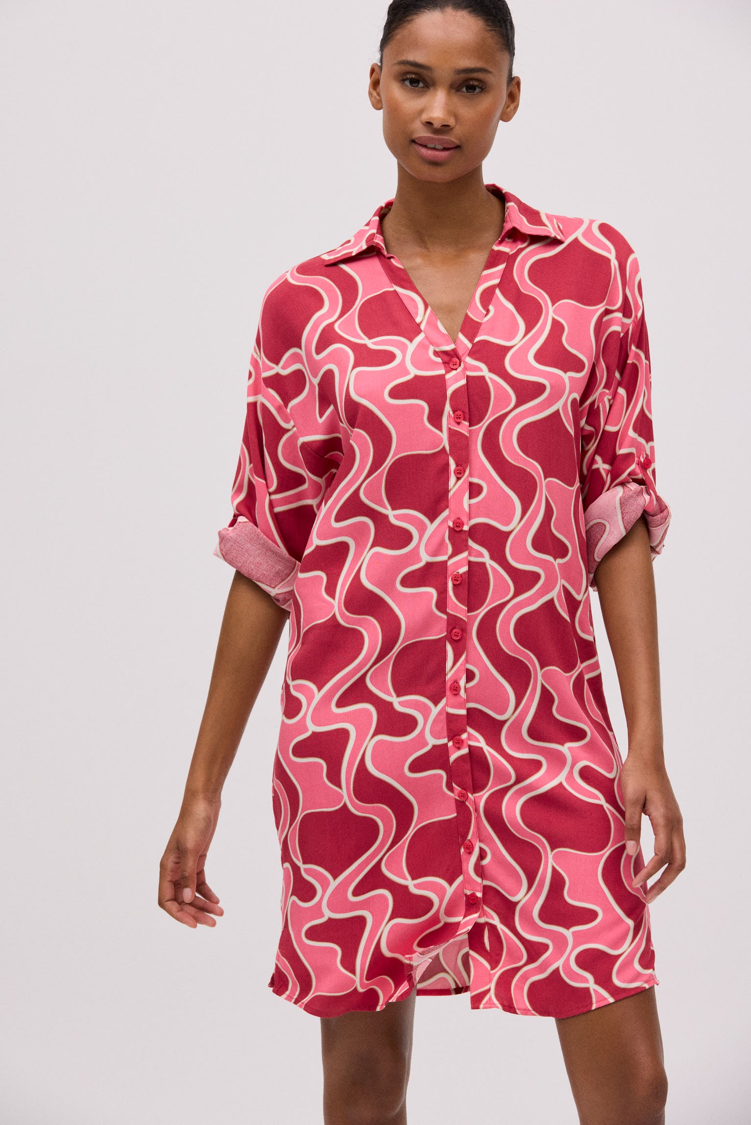 Vestido corto camisero manga larga estampado