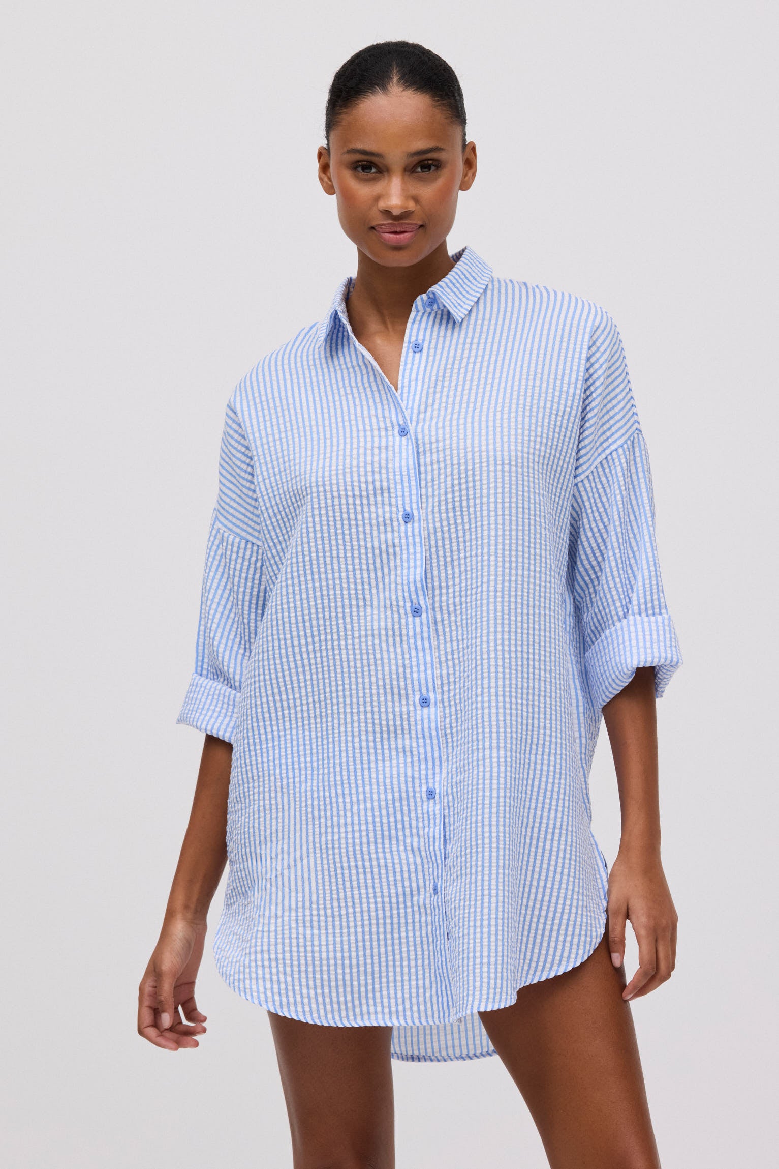 Camisa extra larga rayas azules con textura