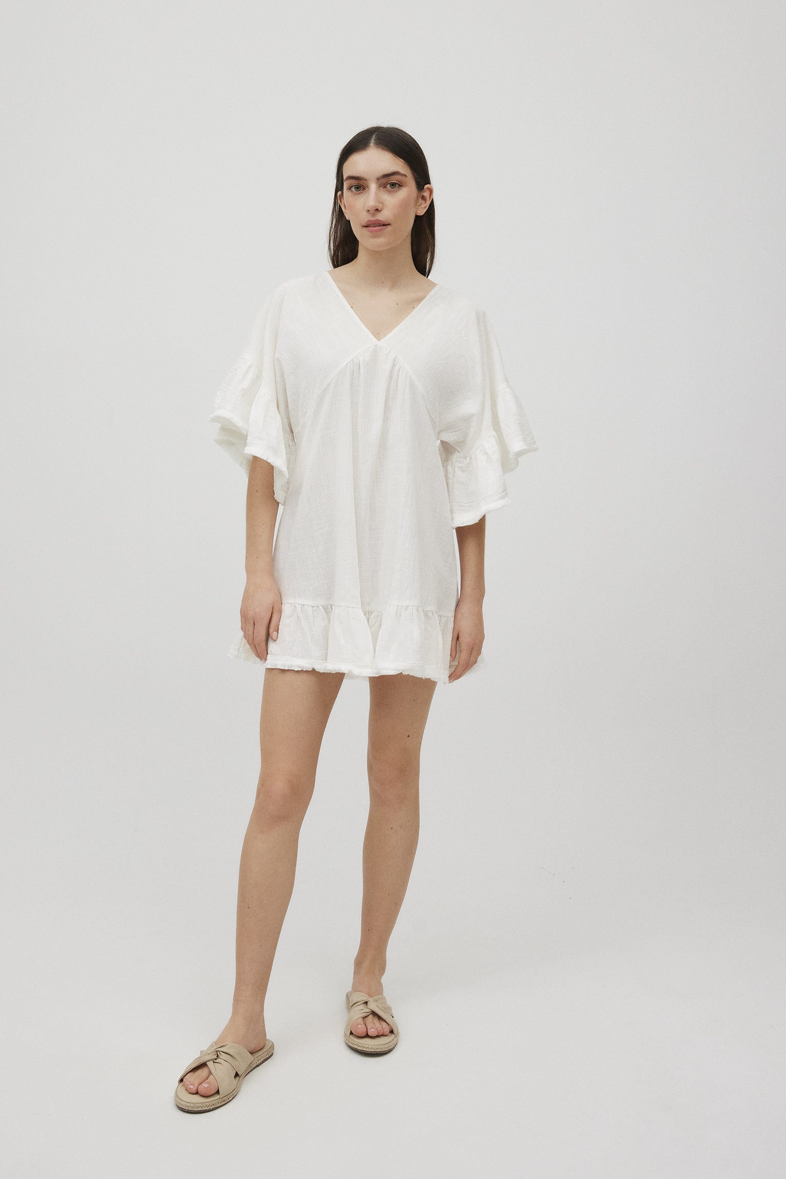 Vestido corto algodón con volantes blanco