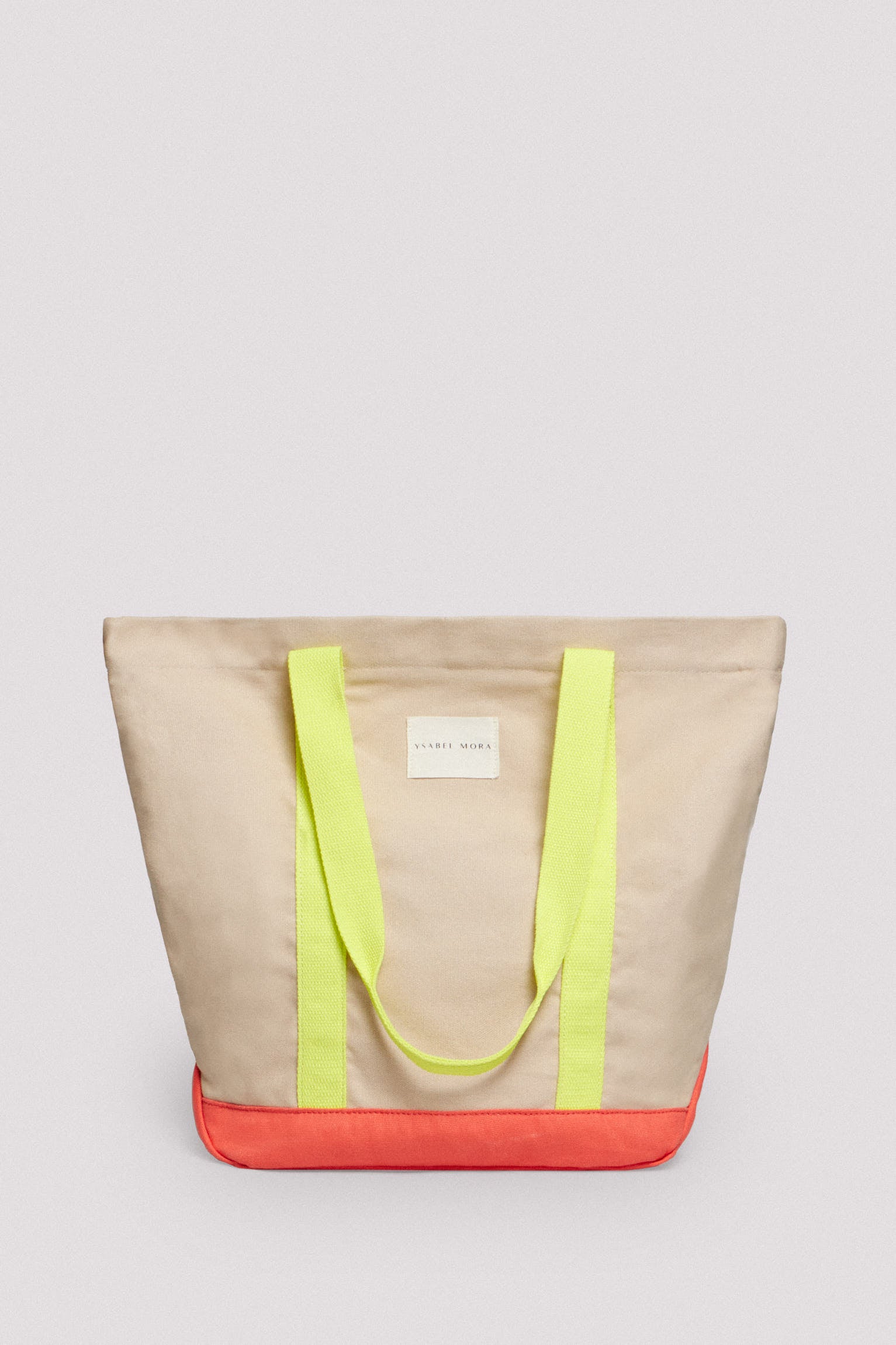 Bolso de playa de tela beige contraste colores