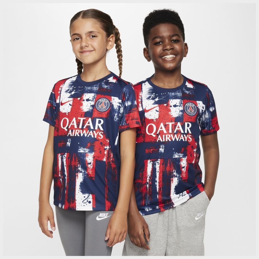 Paris Saint Germain Camiseta de entrenamiento Dri-FIT Academy Pro Antes del partido - Marina de Medianoche/Rojo universitario Niños