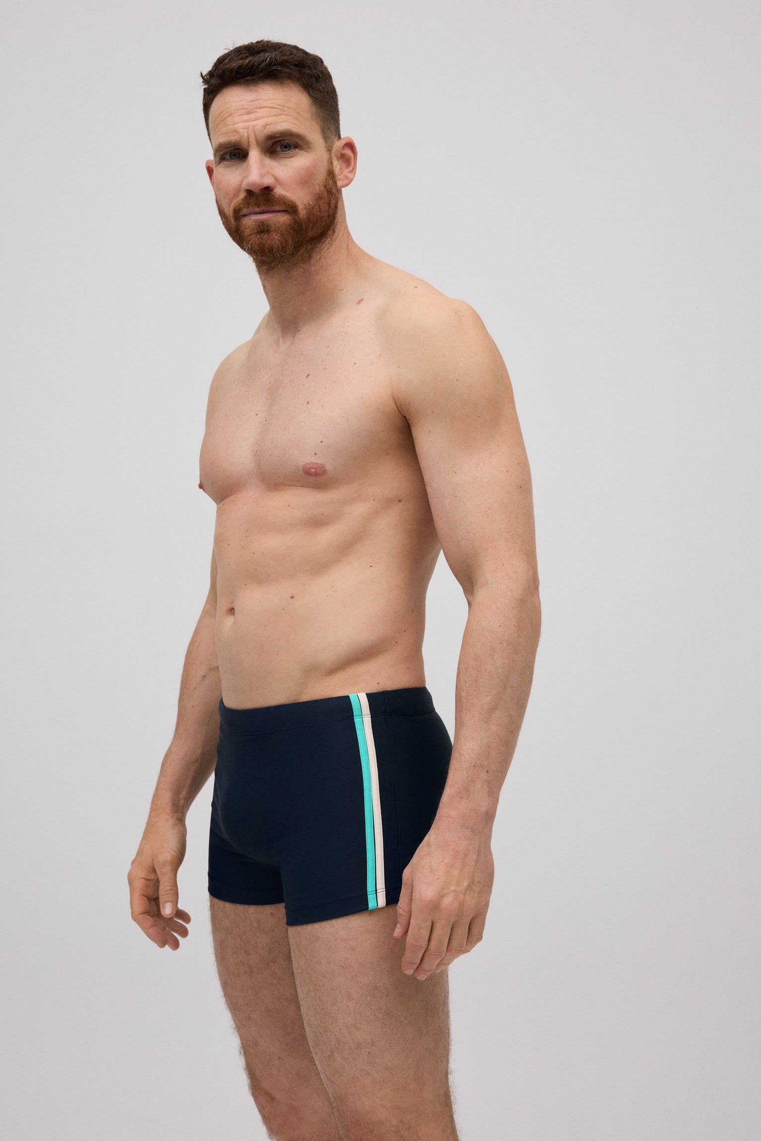 Bañador bóxer deportivo marino rayas laterales