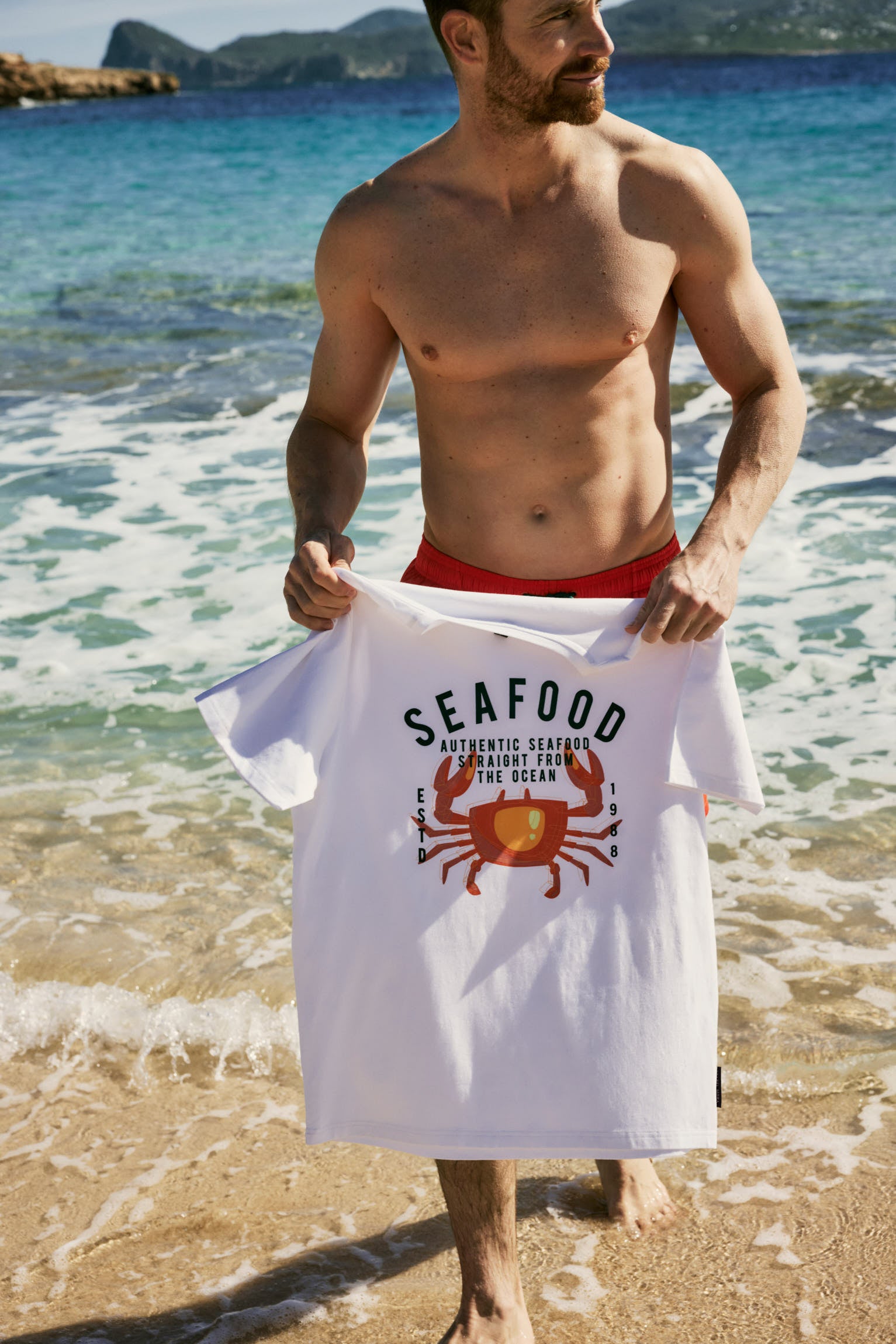 Camiseta manga corta estampada Seafood