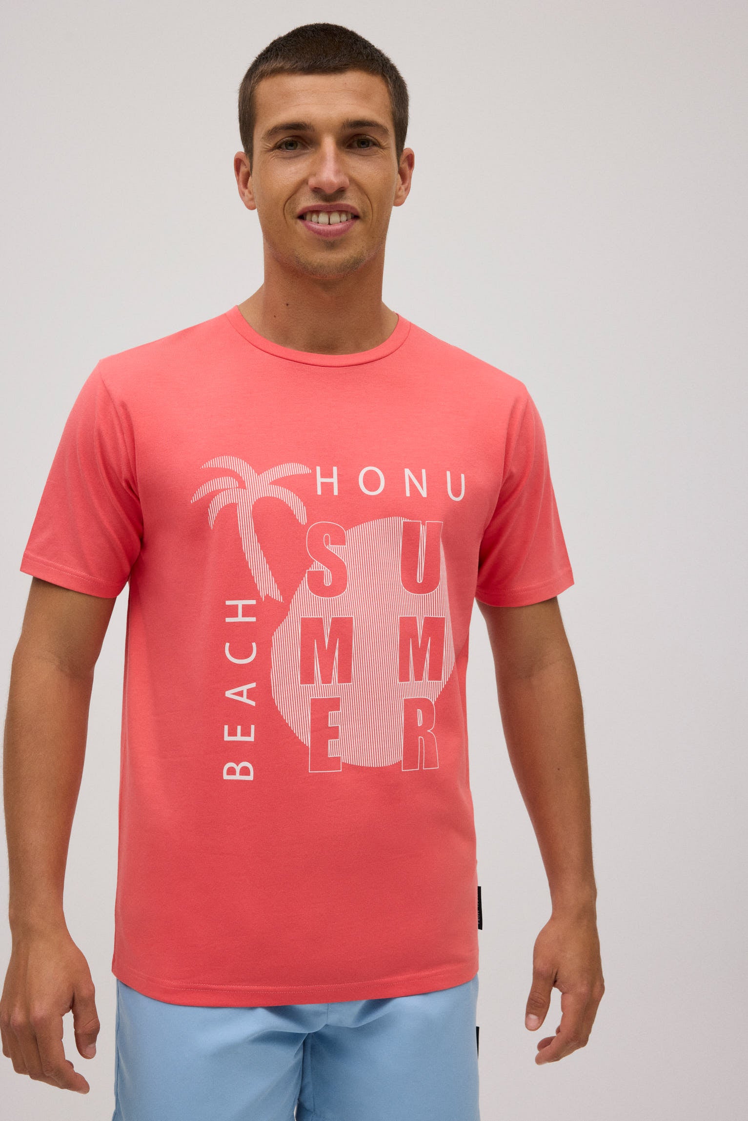 Camiseta manga corta estampada Summer coral