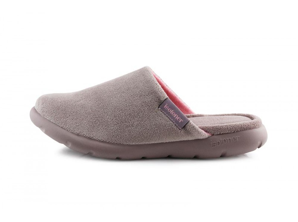 Zapatilla chinela para casa en terciopelo taupe Isotoner 93812