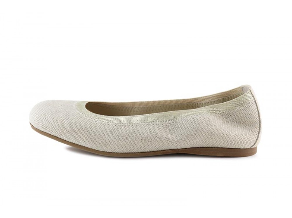 Bailarina de lino beige y elástico dorado Eli para Jeromín