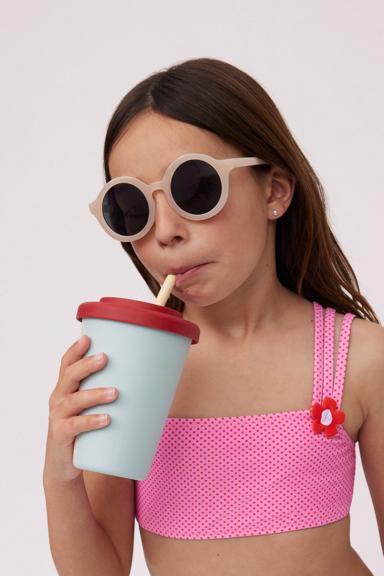 Conjunto de bikini niña lunares rosa