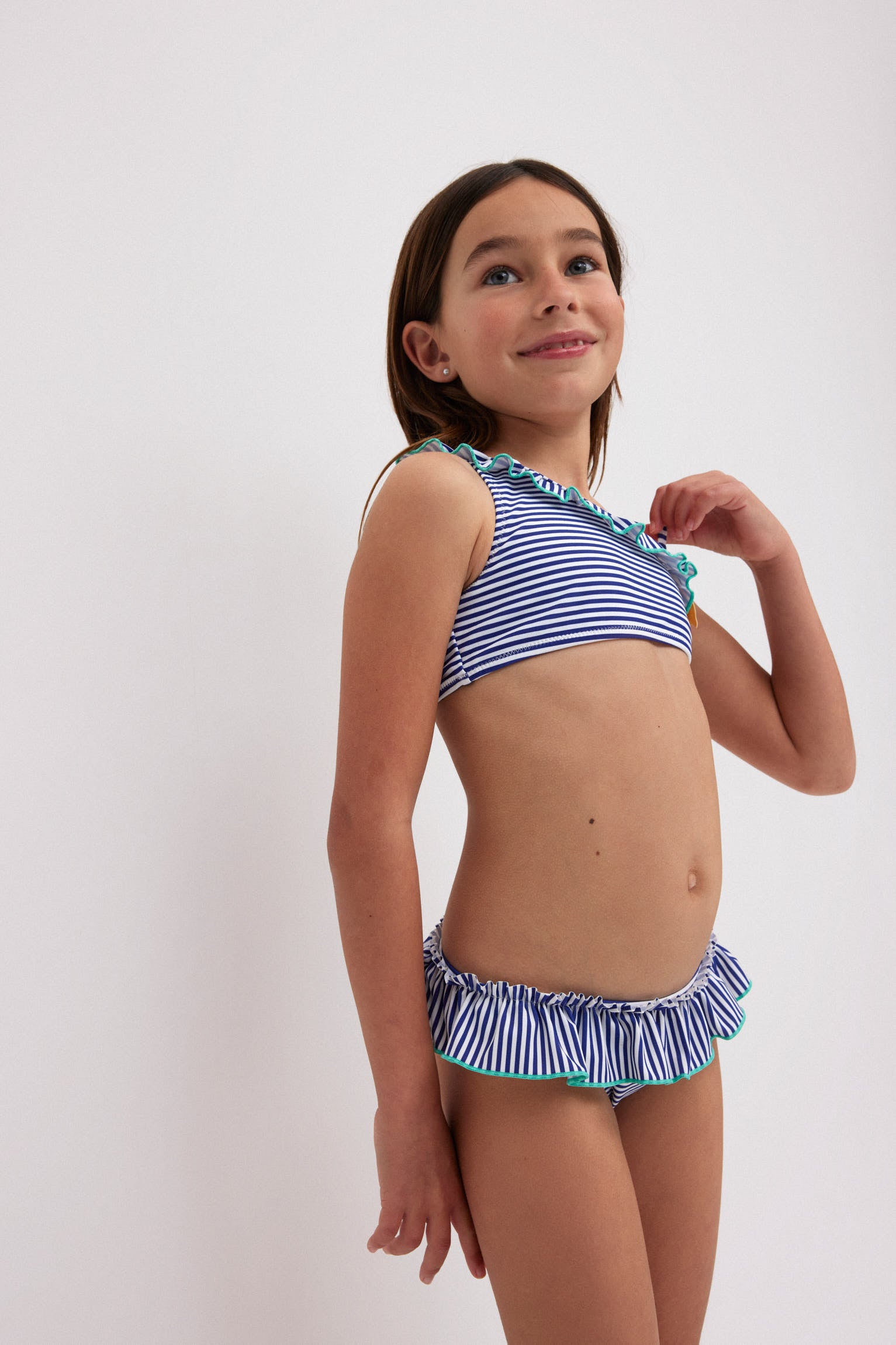 Culetín niña volantes rayas marino