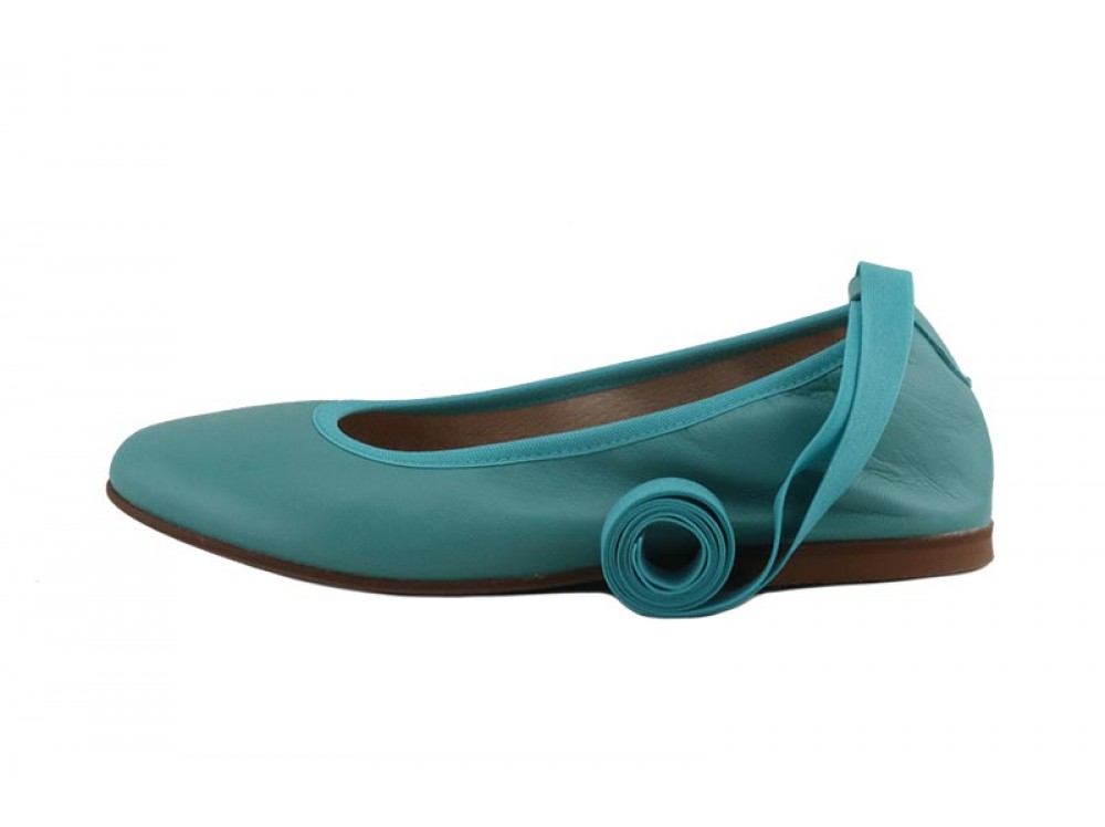 Bailarina piel verde agua elástico y cintas Jeromin