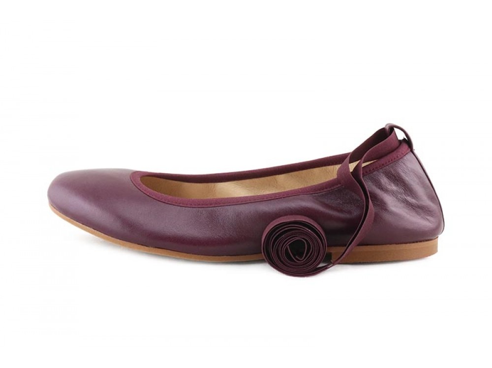 Bailarina piel burdeos elástico y cintas Jeromin