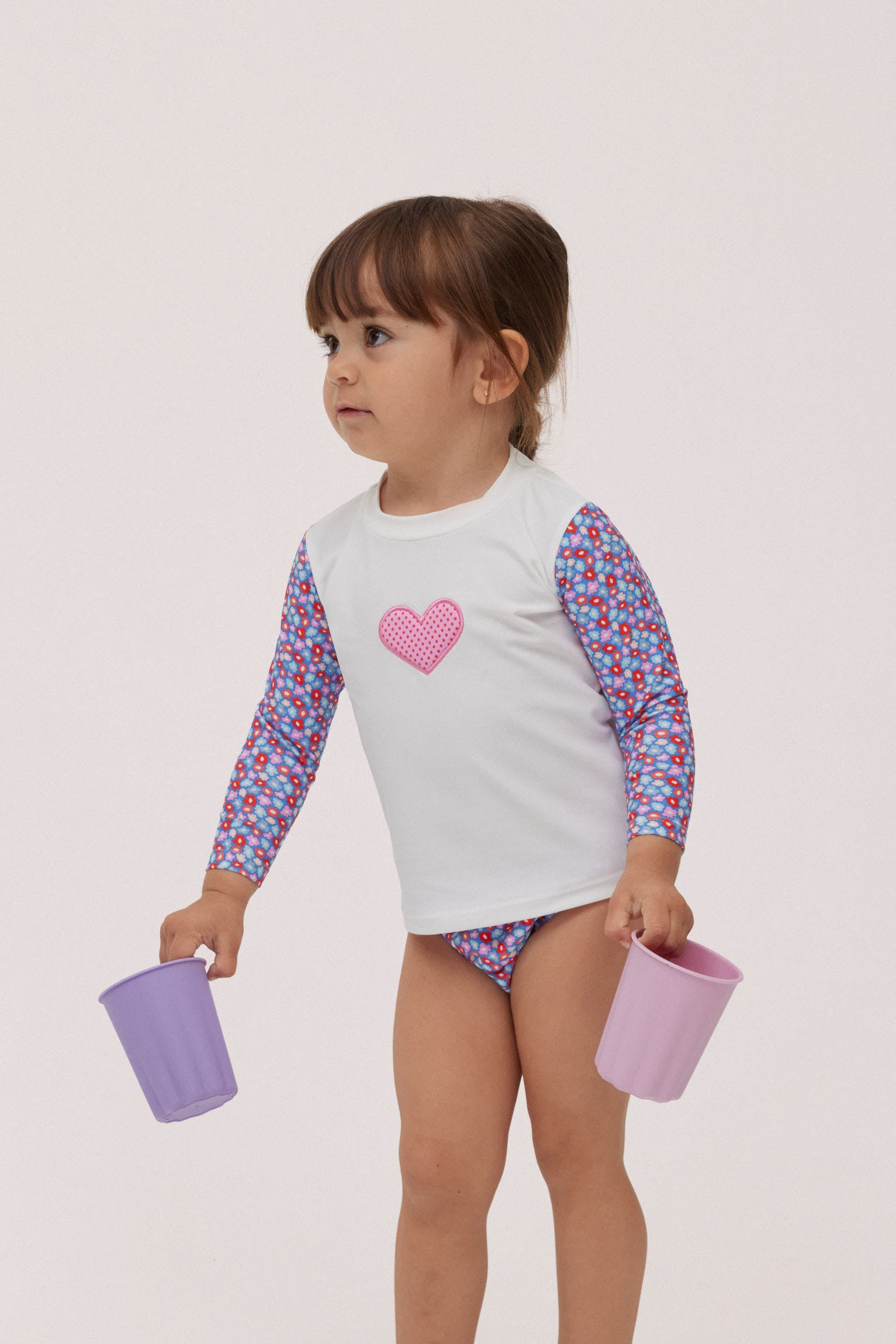 Camiseta de baño infantil manga larga pequeñas flores