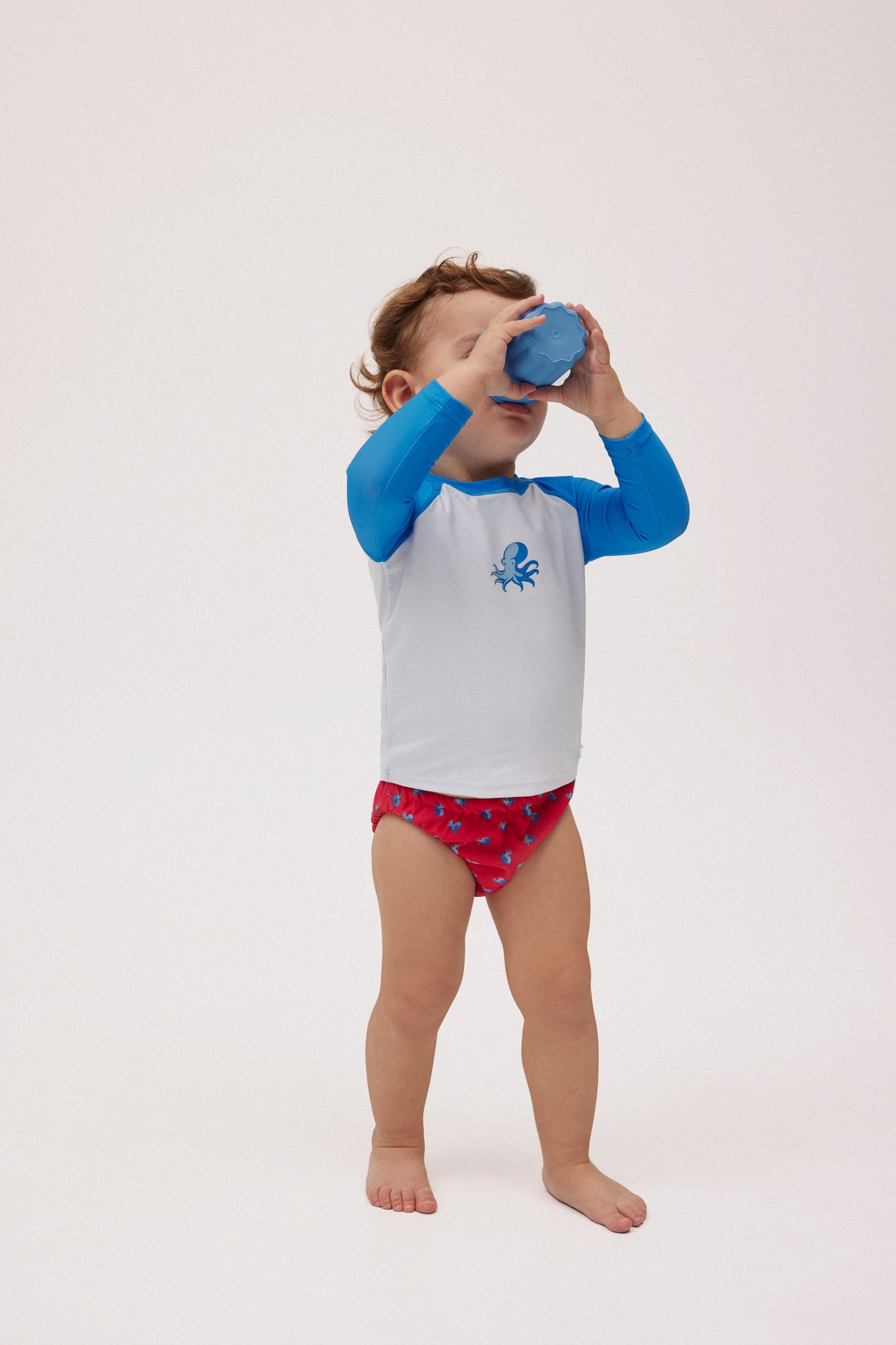 Camiseta baño bebé estampado pulpo y mangas