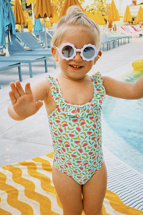 Bañador bebé volantes estampado frutas