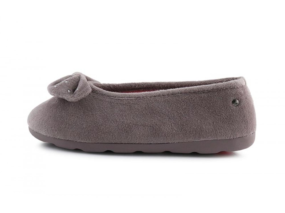 Zapatilla bailarina para casa taupe con lazo y suela de goma Isotoner