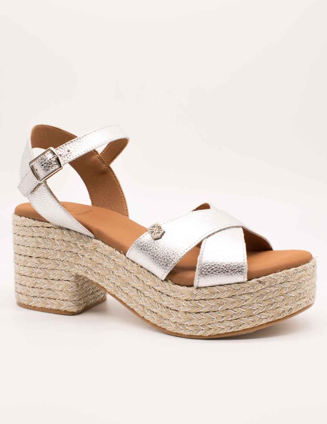 Sandalia Popa Clifton Laminado Plata Galaxy de Mujer