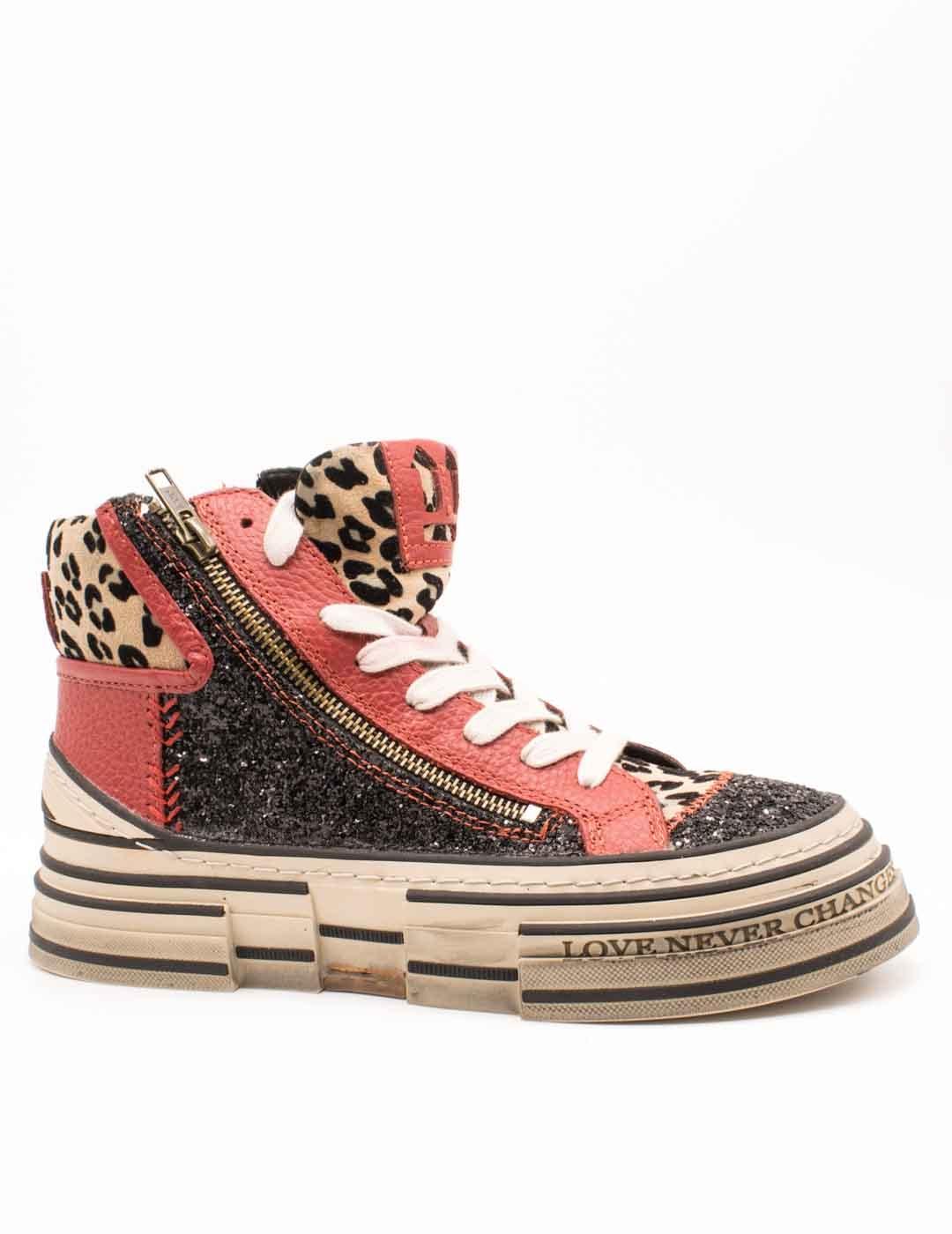 Deportivo Rebecca White XY58-3V5 Glitter Black Red de Mujer