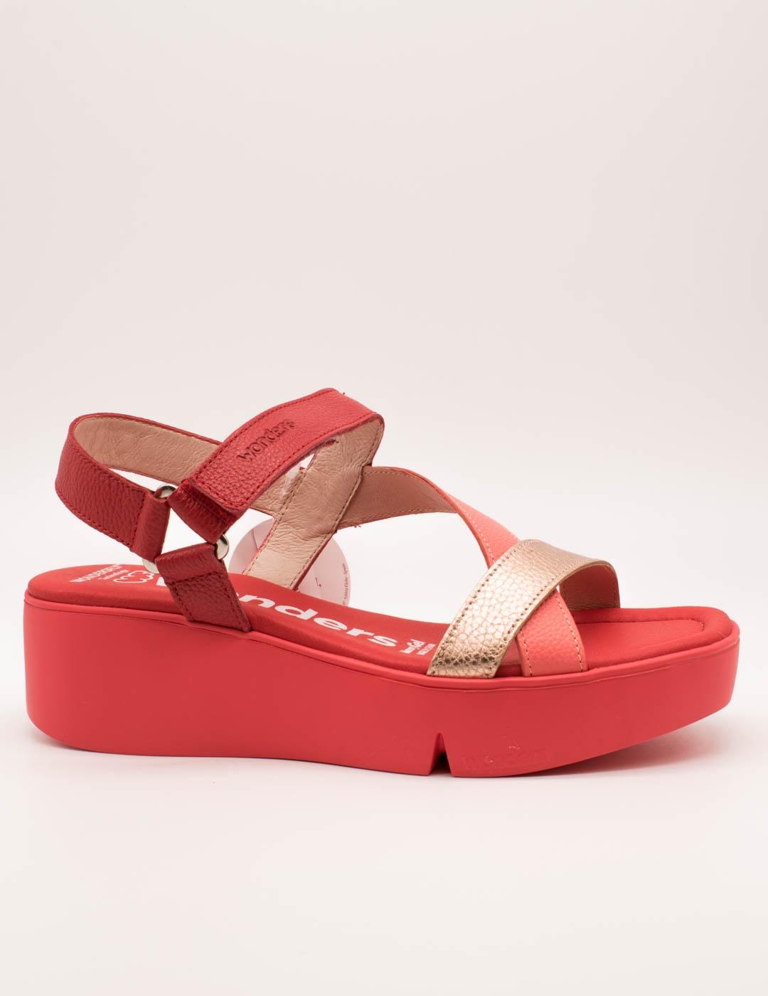 Sandalia Wonders B-7950 Wild Coral-Rame-Rojo de Mujer