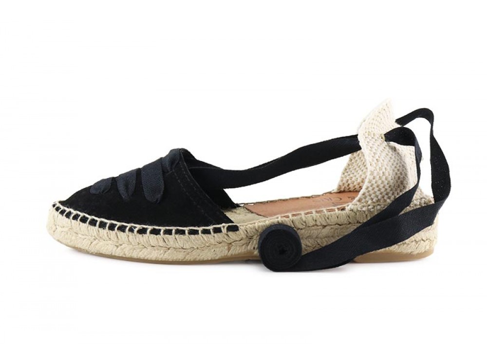 Alpargata con cintas y punta serraje negro Ana Pepa & Cris