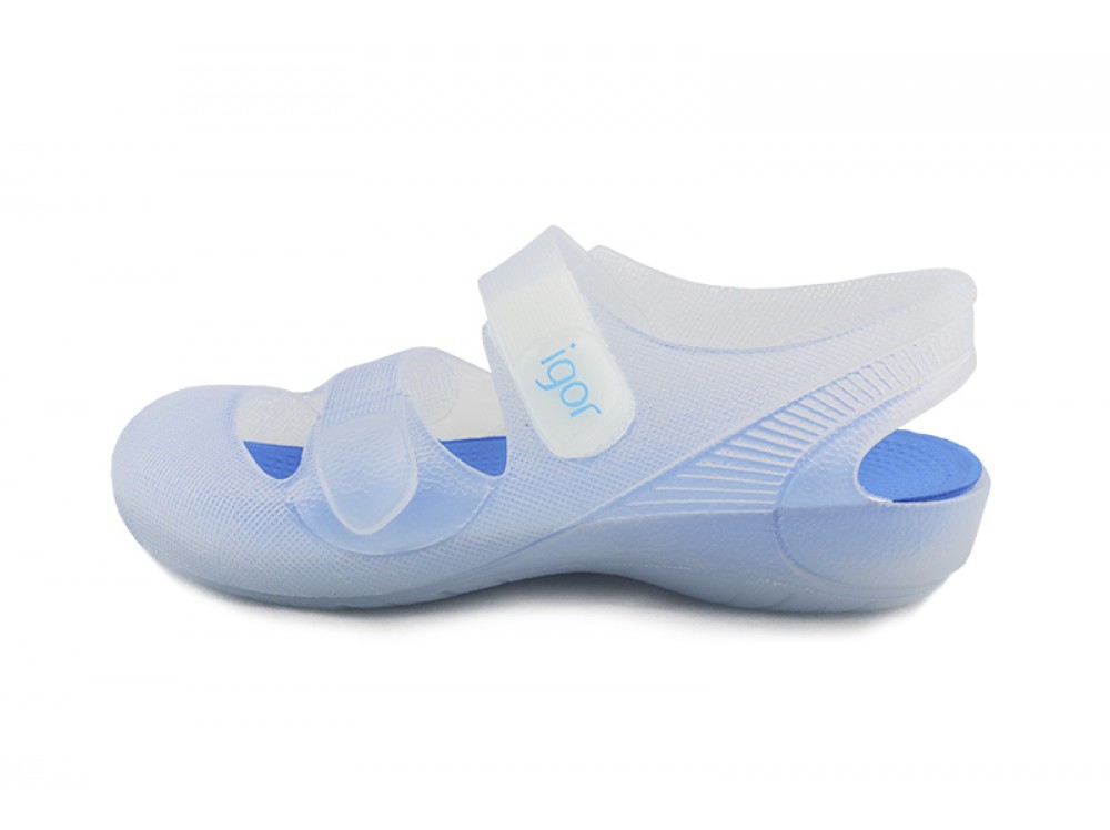 Cangrejera transparente y azul con velcro Igor