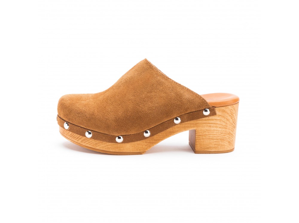 Zueco cerrado serraje cuero con tacón de madera BREA9 Jeromín