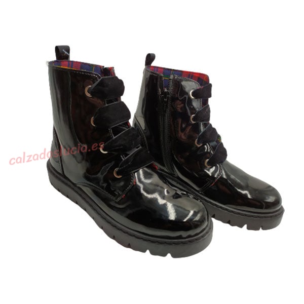 Botín de charol de cordones y cremallera Titanitos
