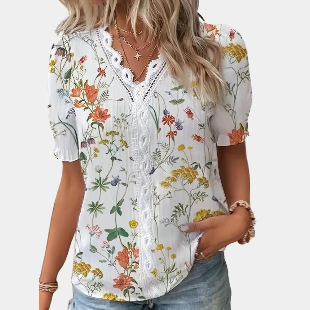 Zuzanna - Elegante blusa floral para mujer con sofisticados detalles de encaje