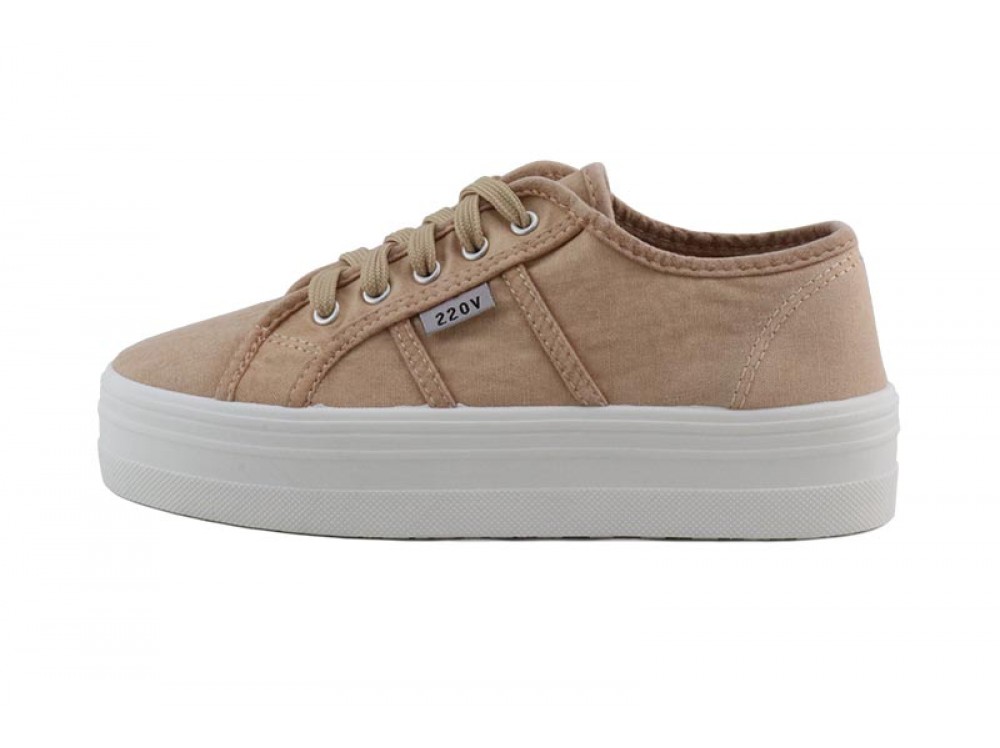 Lona beige lavado con cordón y plataforma 220V