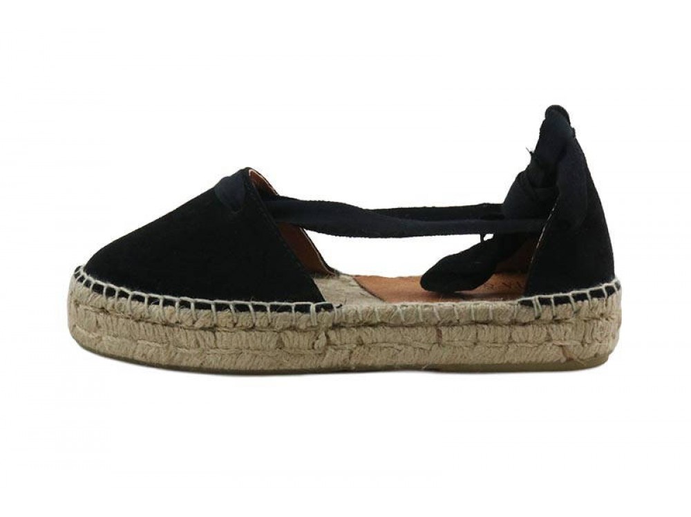 Alpargata ante negro con cintas y plataforma Pepa y Cris