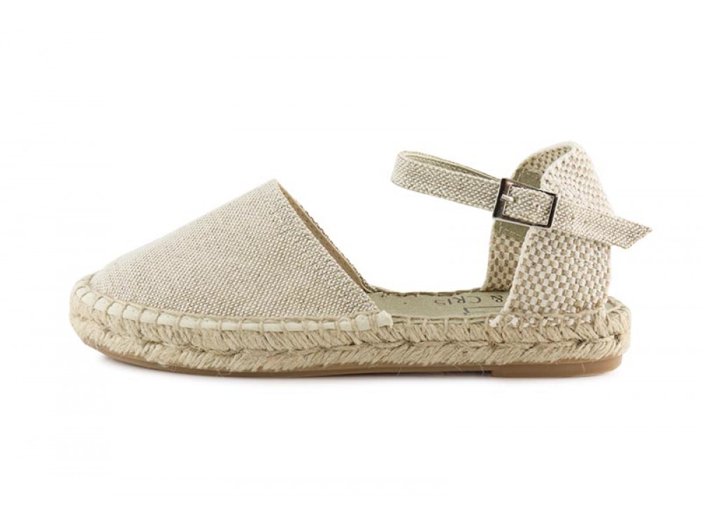 Sandalia lino beige con hebilla y suela de esparto Pepa & Cris