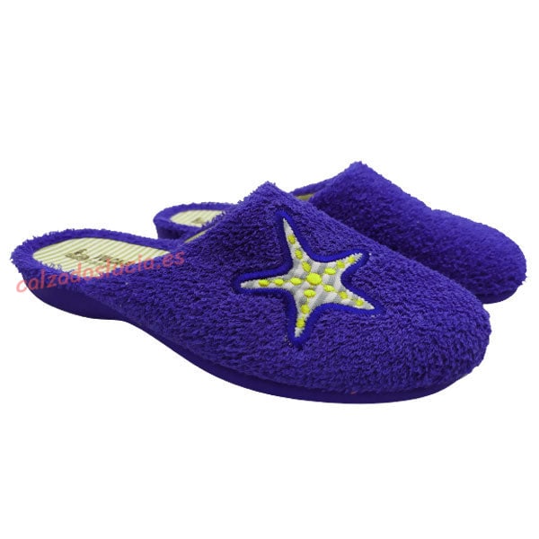 Zapatilla de casa en rizo con estrella Vulca-Bicha