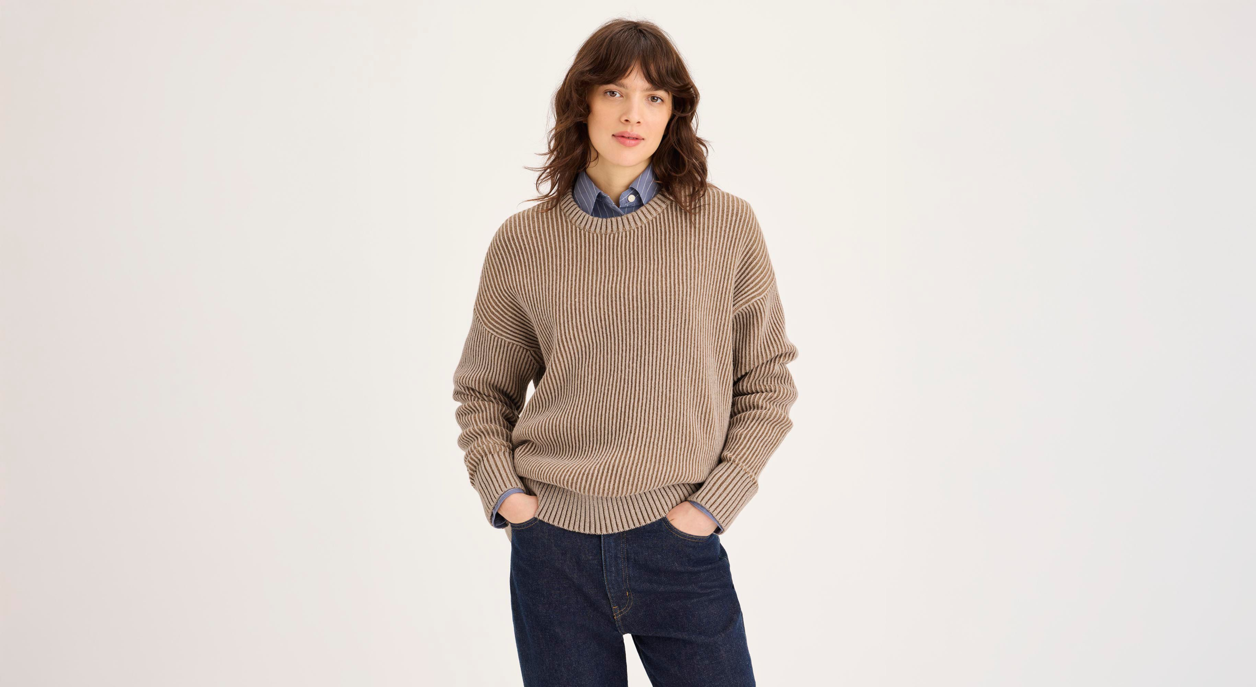 Plaited Crewneck Sweater, Relaxed Fit