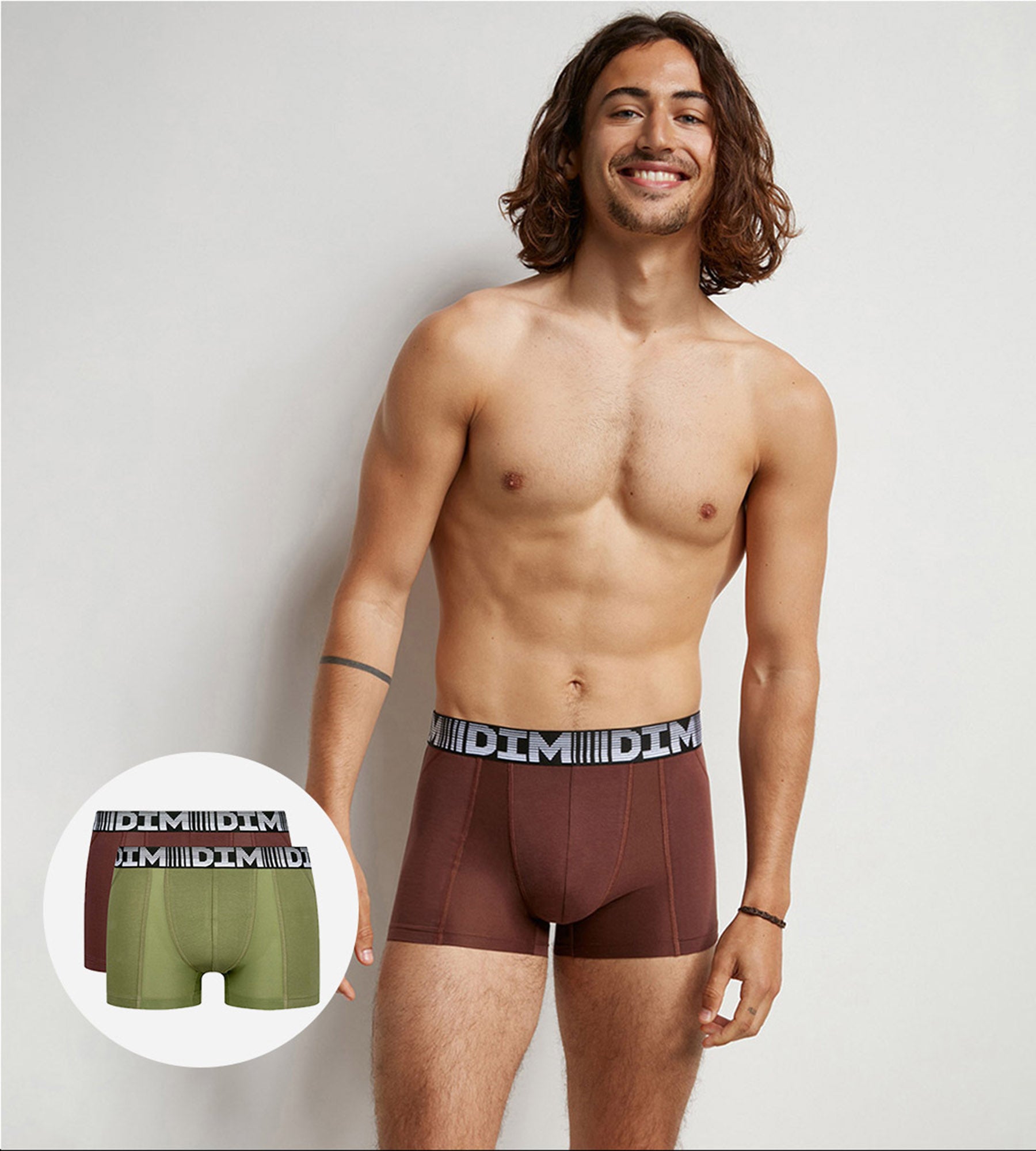 Pack of 2 men's breathable cotton and lycra Khaki 3D Flex Air boxers