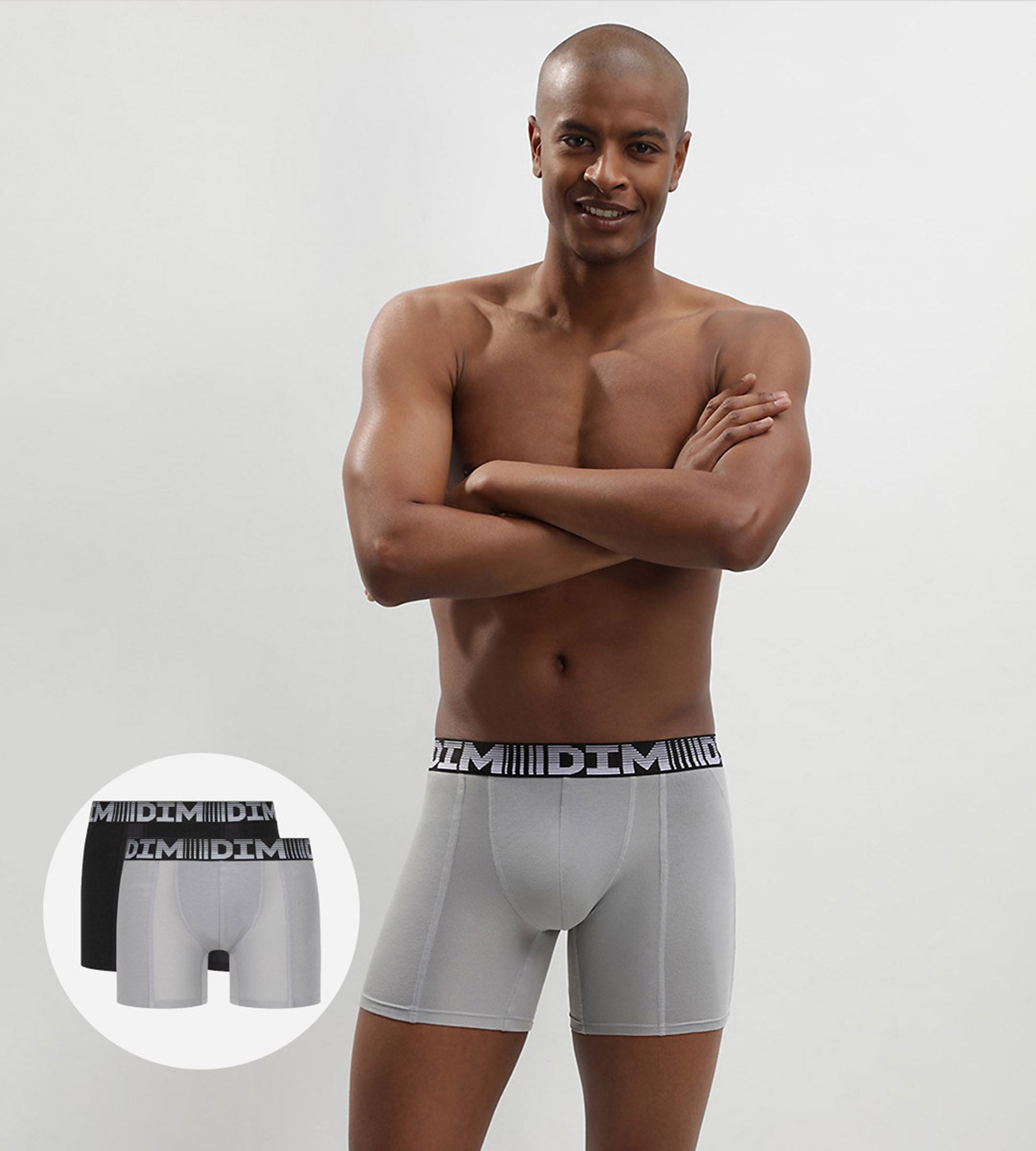 3D Flex Air Pack of 2 men's black-grey anti-perspirant long boxers