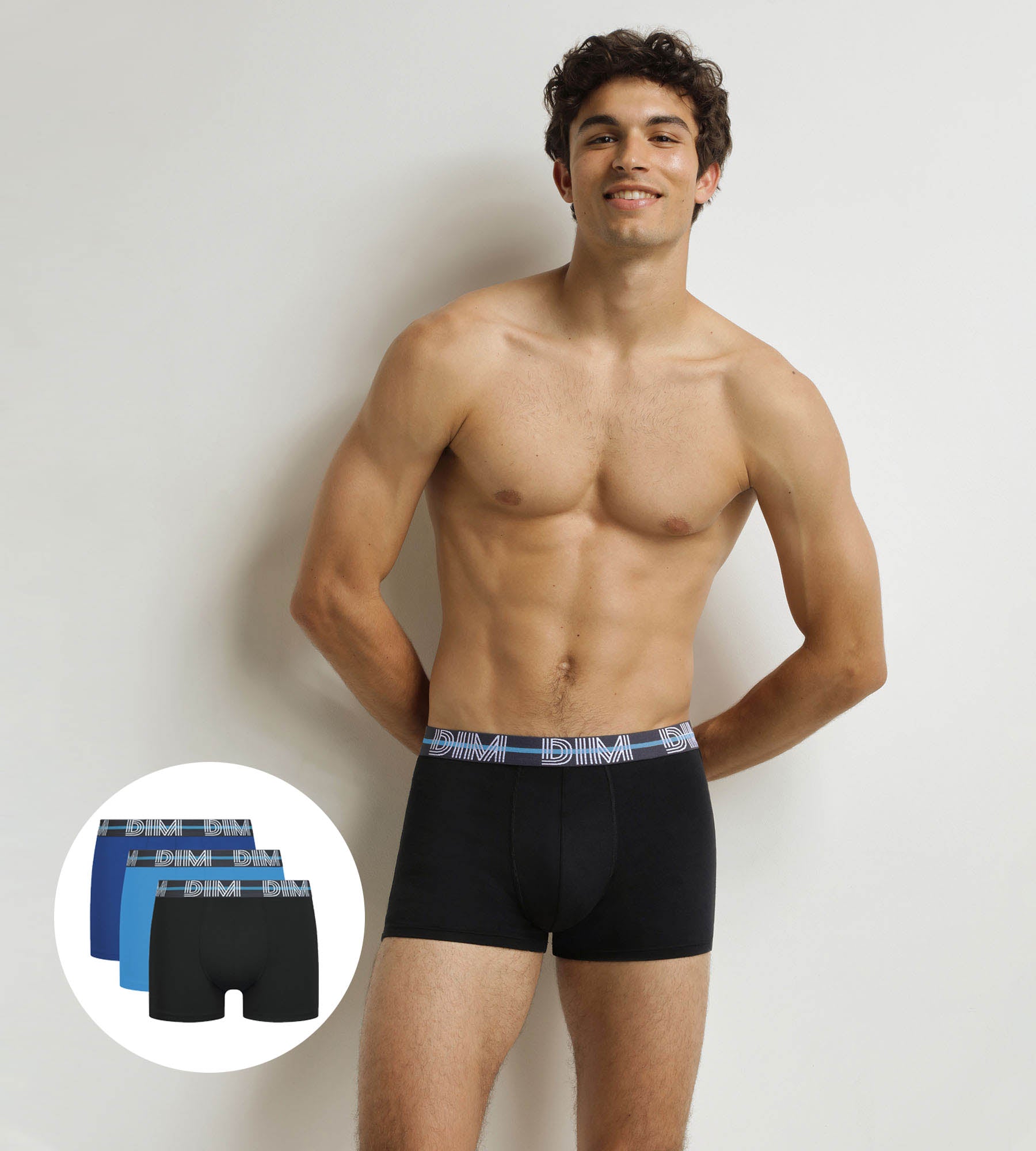 Pack of 3 men's boxer shorts Black Blue Powerful