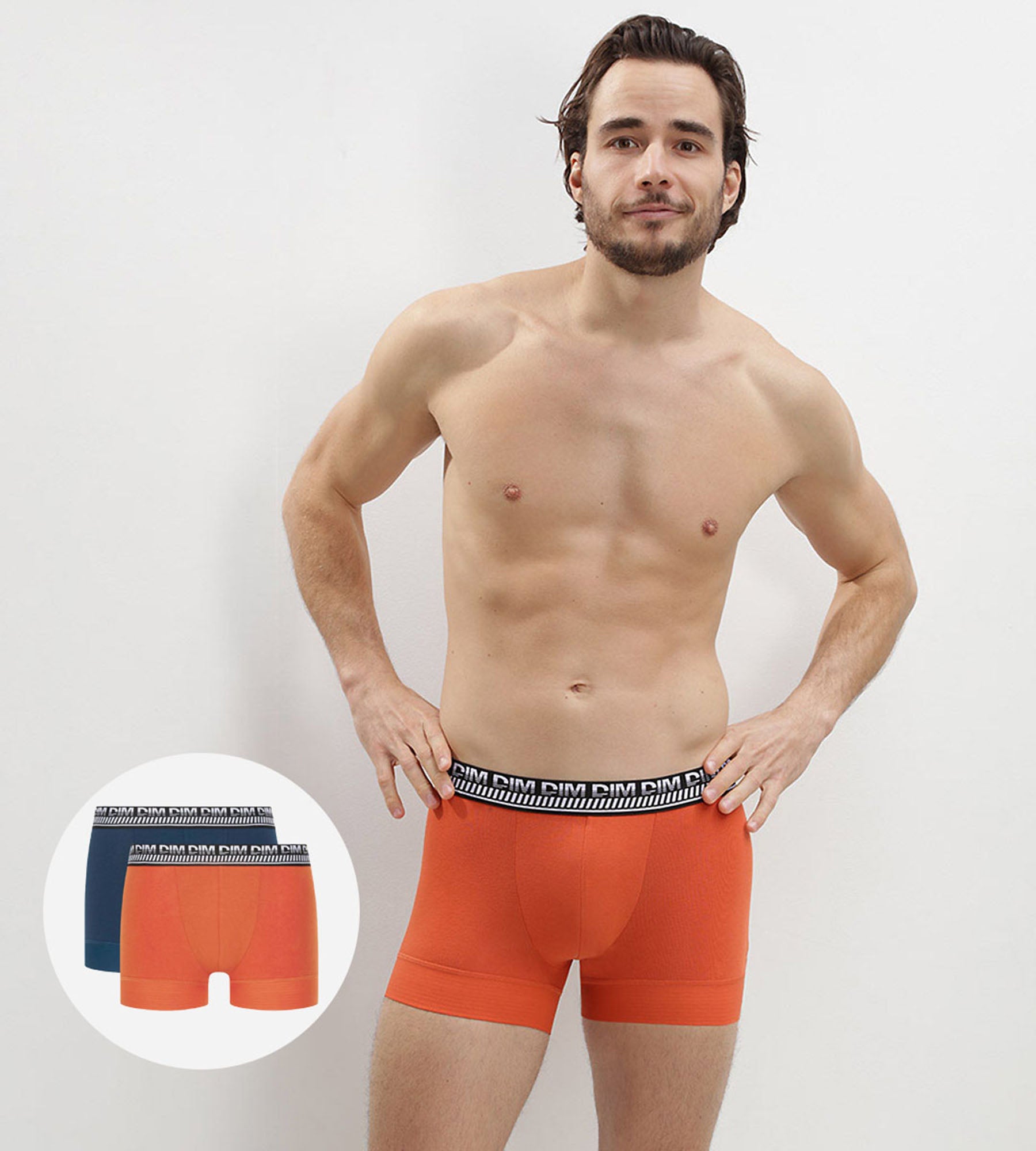 Stay and Fit Pack of 2 men's blue- orange stretch cotton boxers